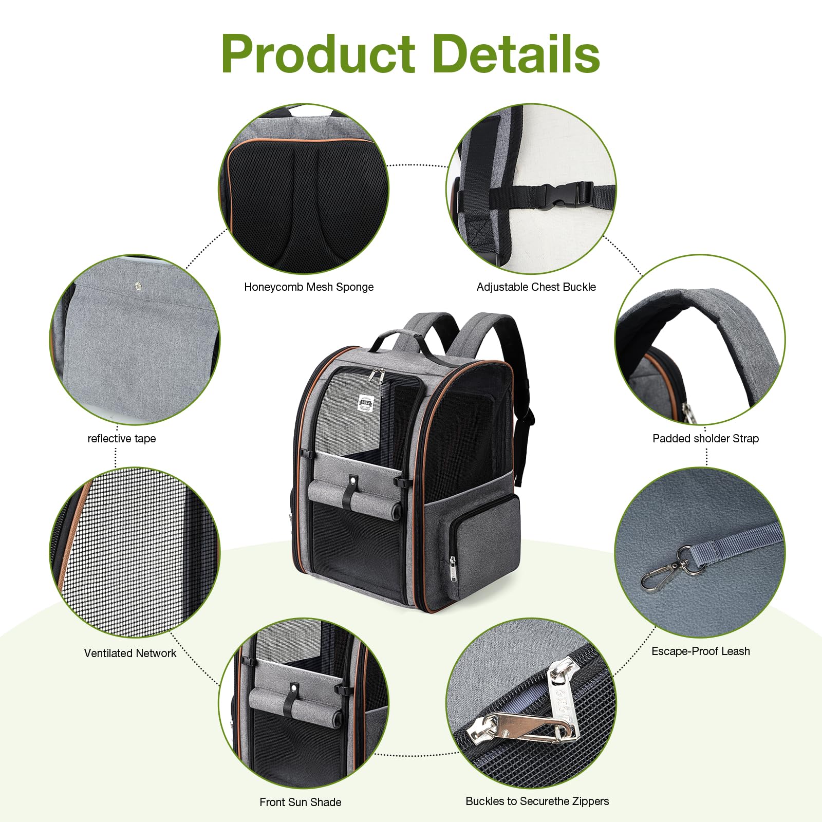 Lekebobor mochila con bolsillos laterales para accesorios de mascota