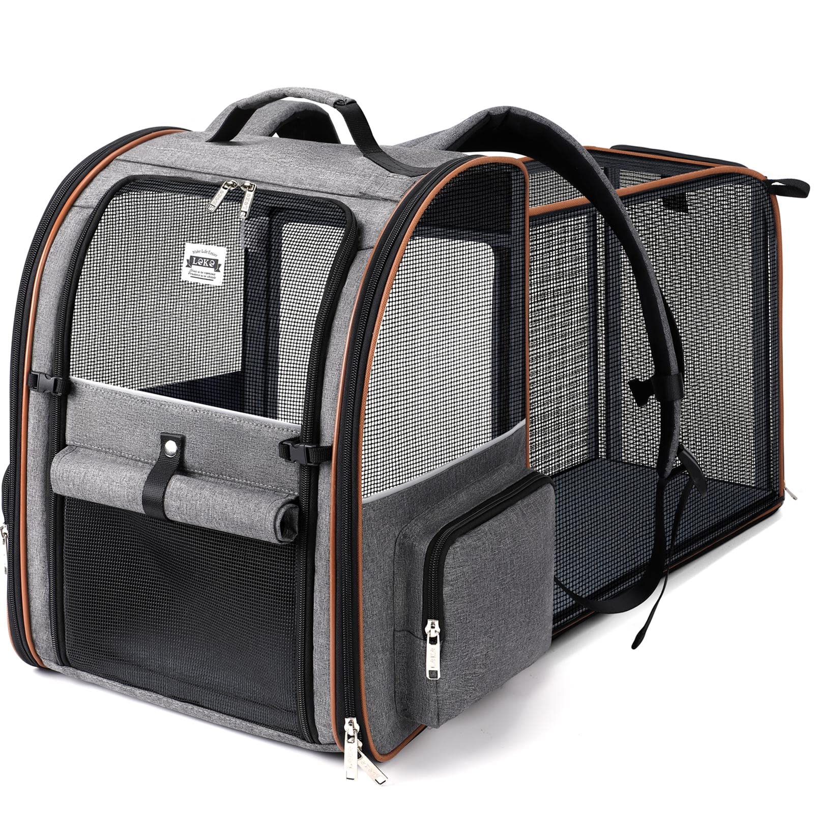 Lekebobor mochila expandible para gatos y perros, ideal para viajes.