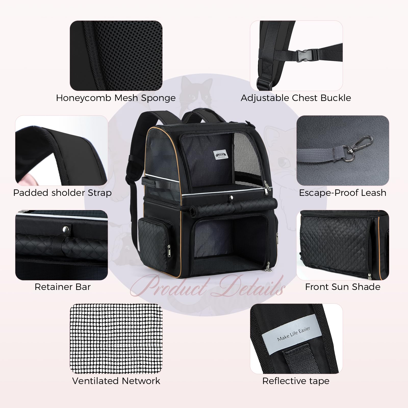 Lekebobor uso exterior, perfecto para camping y caminatas con gatos de hasta 24 lb.