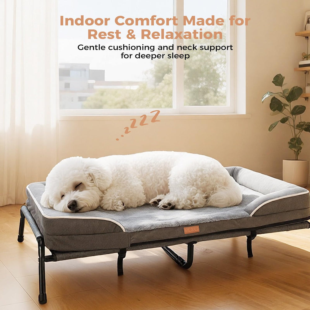 Lekereise cama perro elevada desmontable 2-en-1, versátil para diferentes espacios.