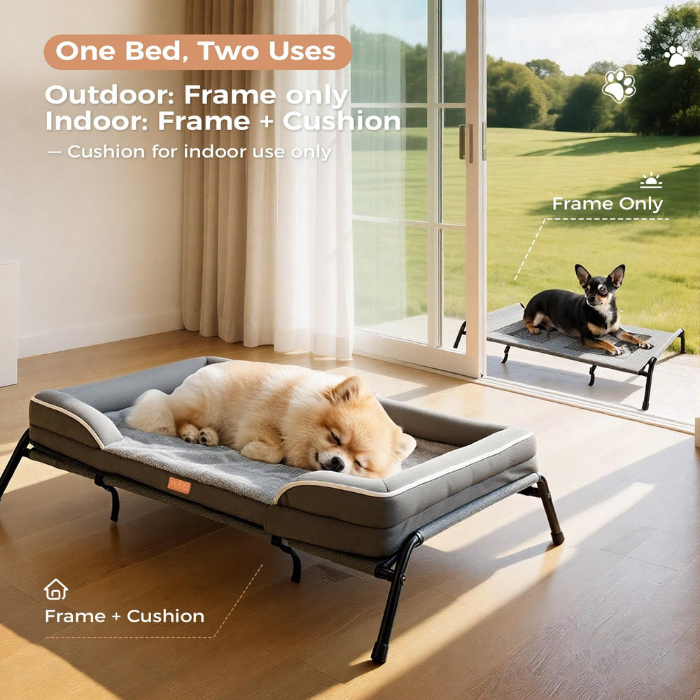 Lekereise cama perro elevada espuma memoria forma huevo, soporte ergonómico para cuello y cabeza.
