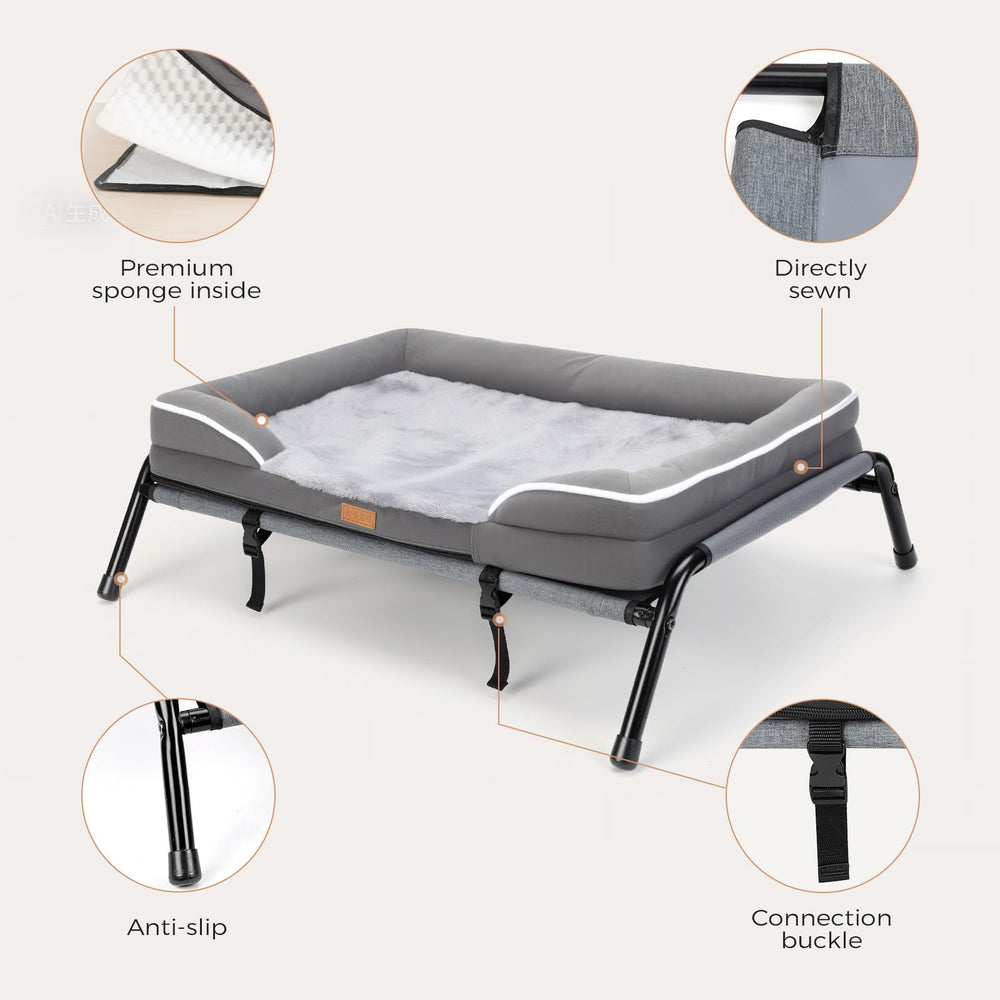 Lekereise cama elevada con estructura de acero resistente para mayor estabilidad.