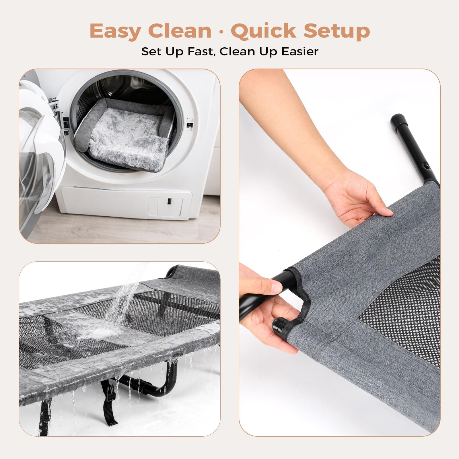 Lekereise cama perro elevada limpieza fácil, funda lavable y marco resistente al agua.