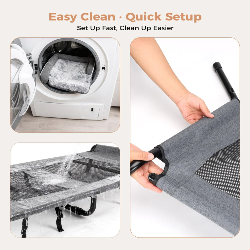 Lekereise cama perro elevada limpieza fácil, funda lavable y marco resistente al agua.