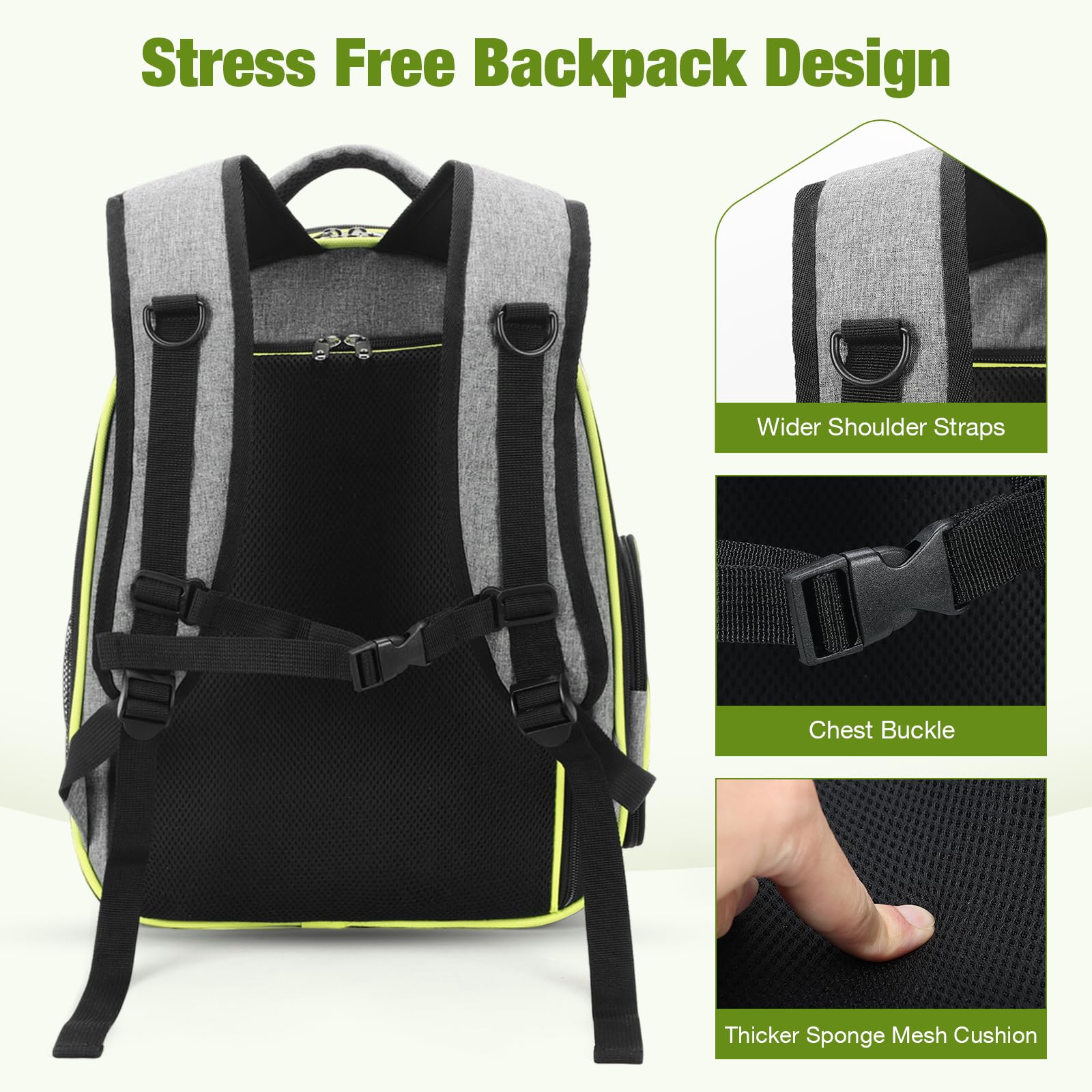 Lekereise gato mochila con correas ergonómicas para hombros cómodos durante caminatas