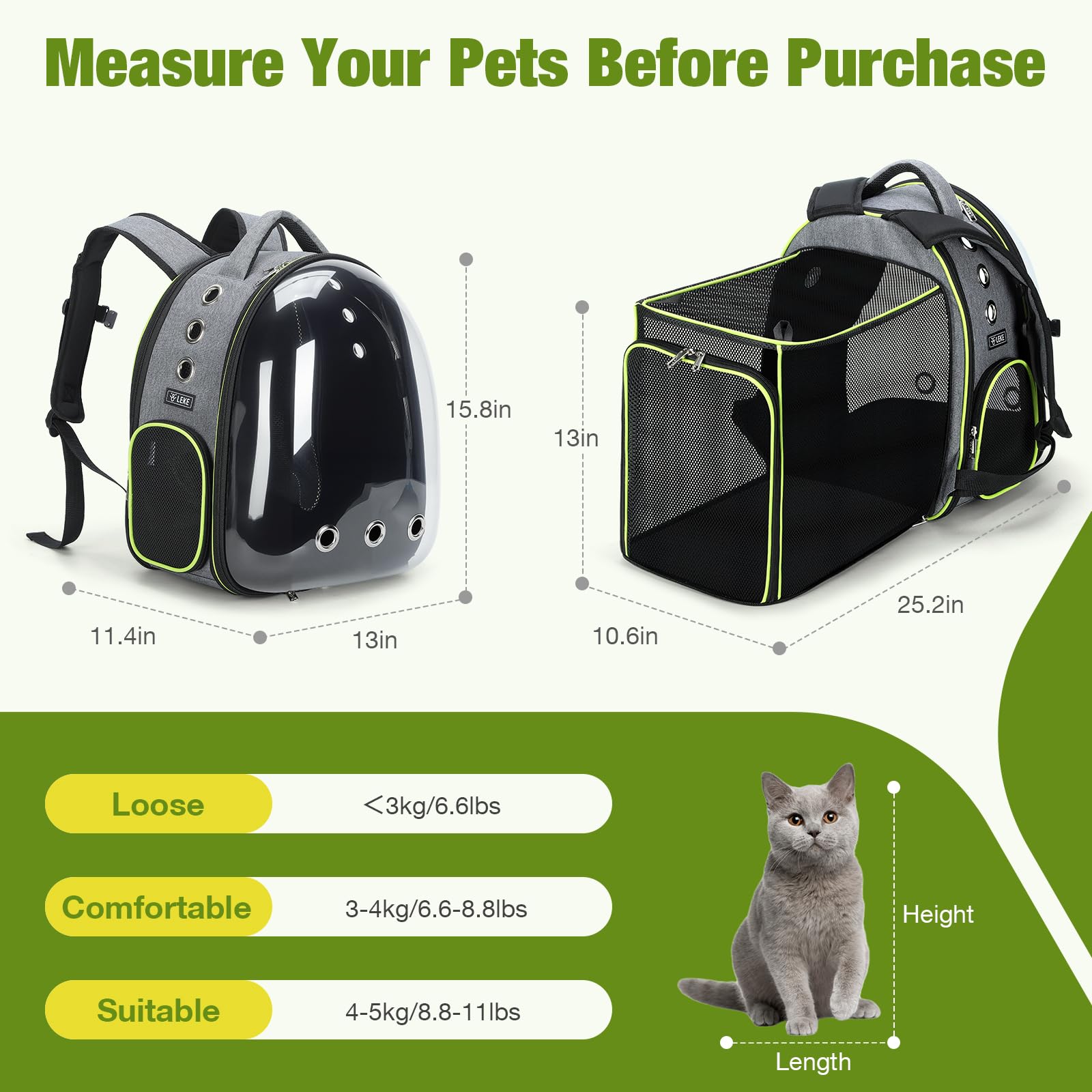 Lekereise gato mochila espacio ampliable para que el gato se mueva con comodidad