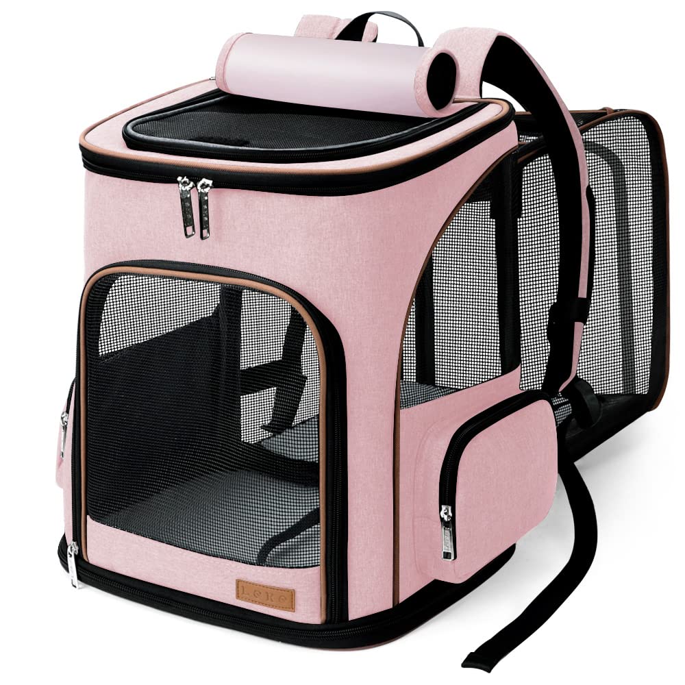 Lekereise mochila transportín, vista frontal, ventilación óptima para mascotas pequeñas.