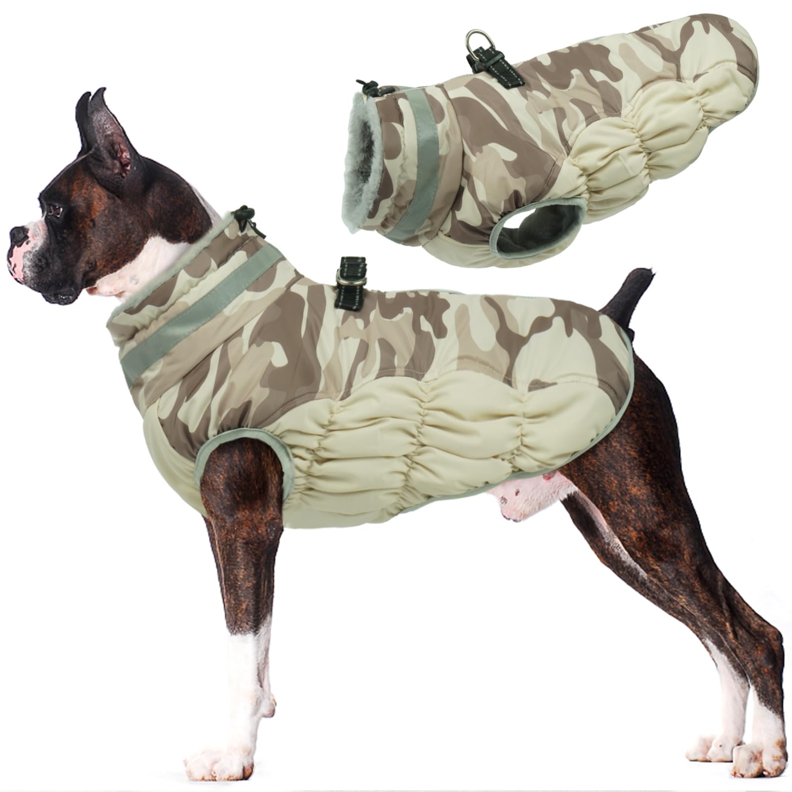 LeLePet abrigo para perro grande, vista frontal, ofrece calor cómodo para paseos diarios.