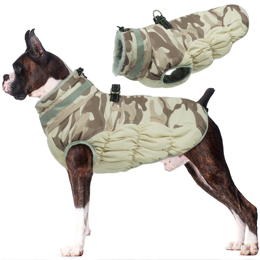 LeLePet abrigo para perro grande, vista frontal, ofrece calor cómodo para paseos diarios.