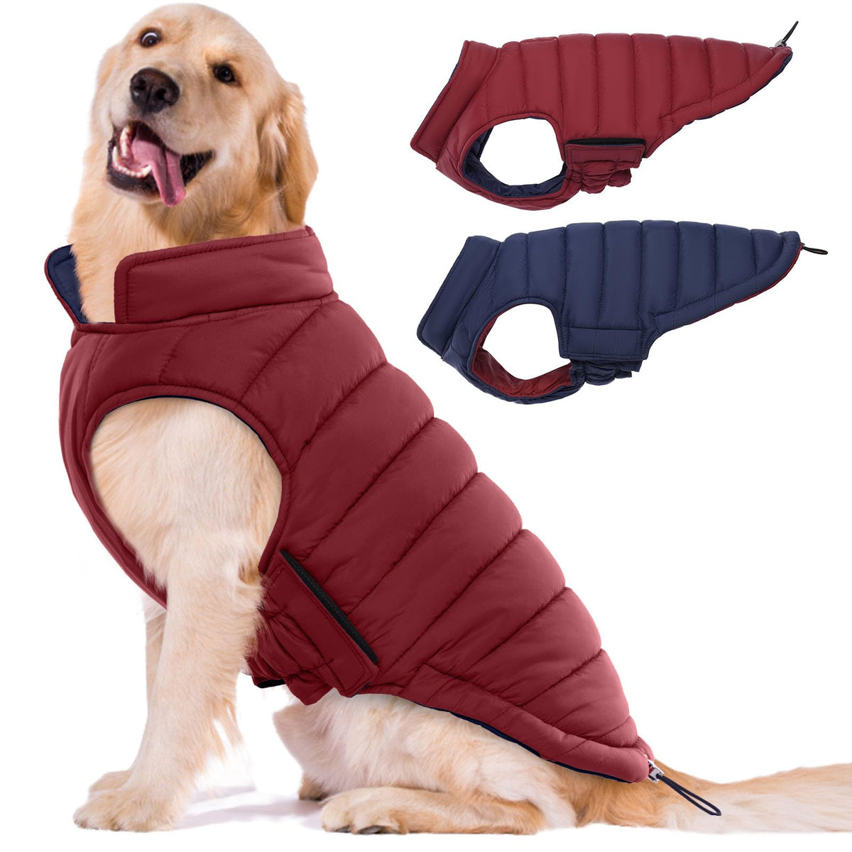LeLePet abrigo reversible para perro, acolchado e impermeable, ideal para inviernos.
