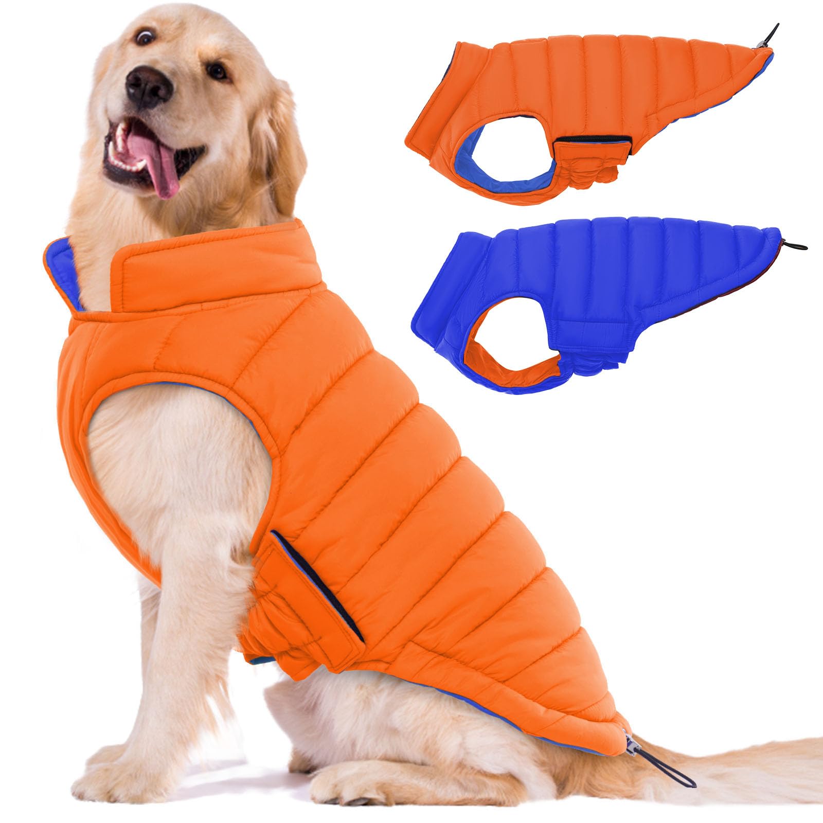 LeLePet abrigo de perro reversible, vista frontal, calor ligero para paseos diarios.