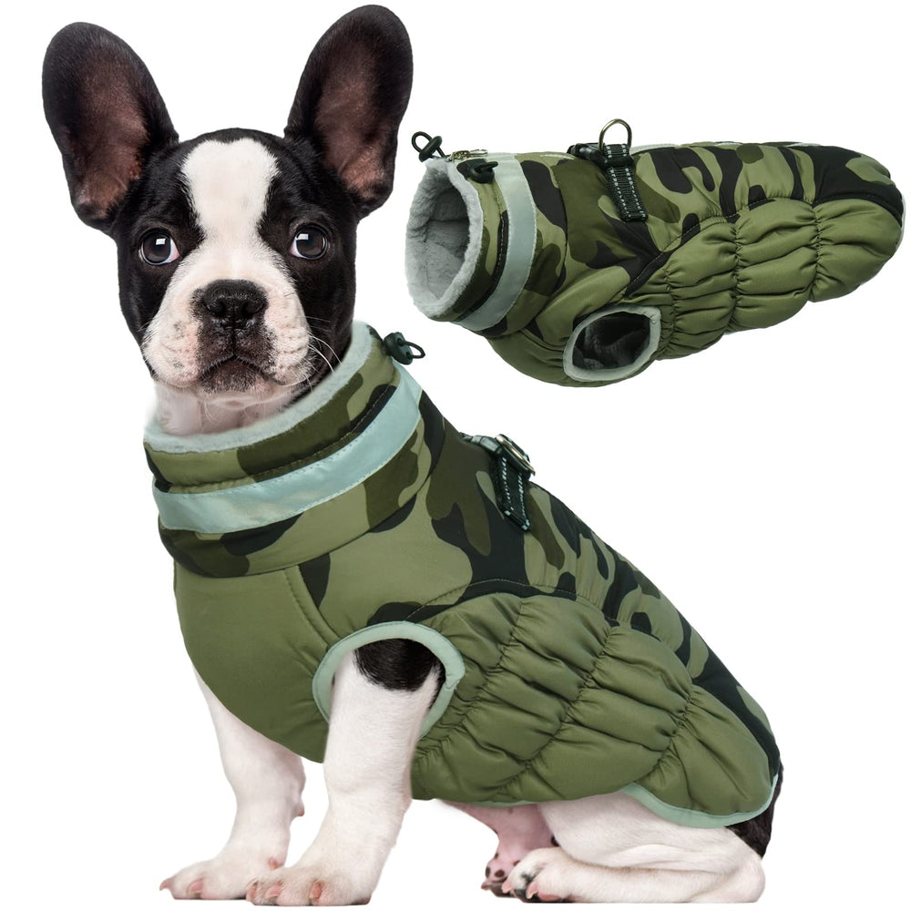 Abrigo LeLePet para perro con arnés incorporado, ideal para paseos seguros.