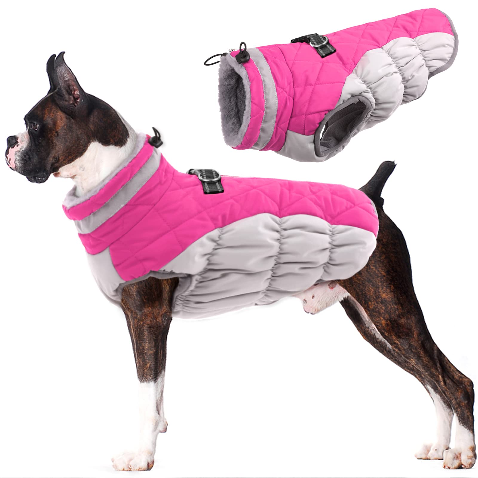 LeLePet abrigo de perro con vista frontal ofrece calidez y protección en salidas diarias
