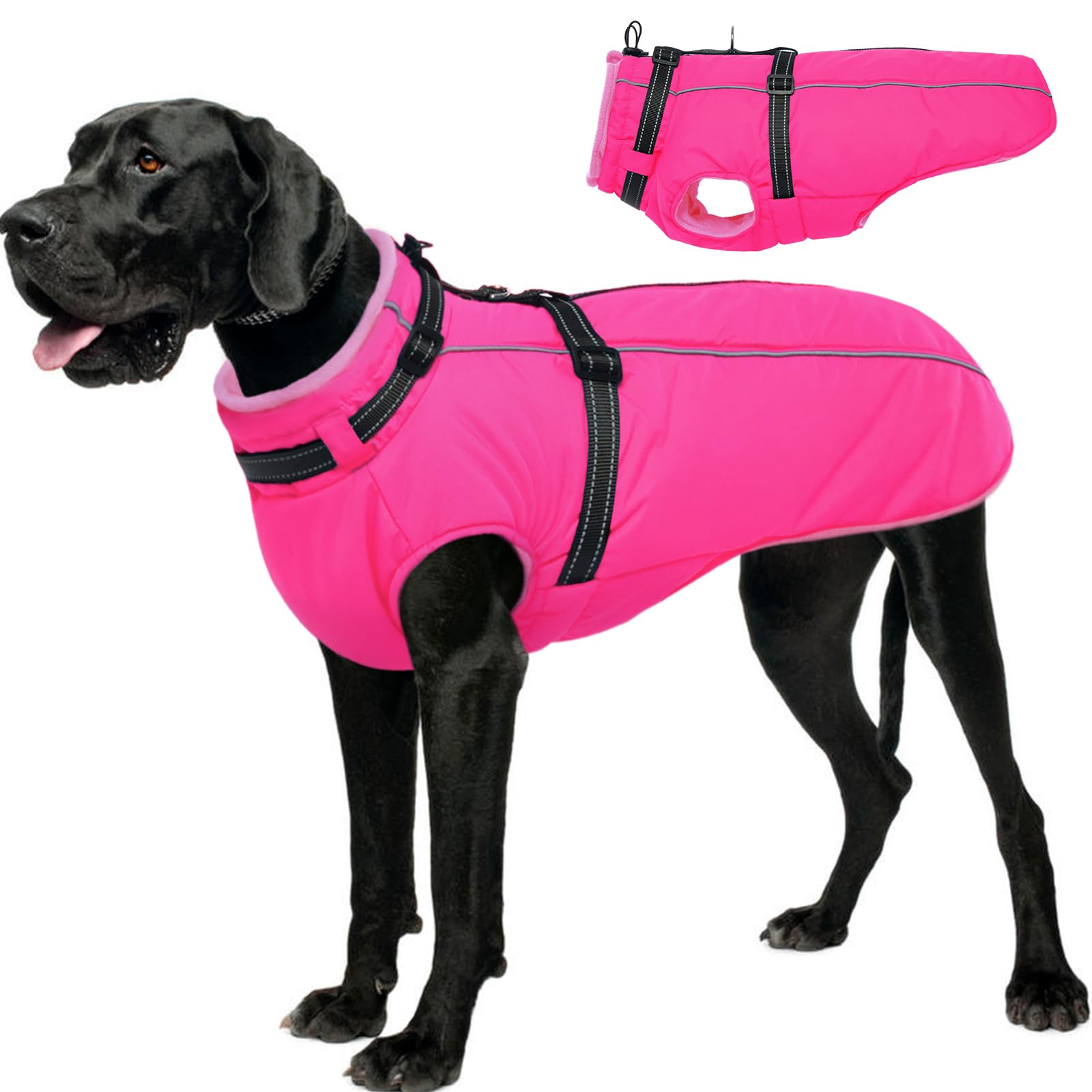 Lelepet capa invierno perro con arnés, ofrece abrigo y control en paseos al aire libre.