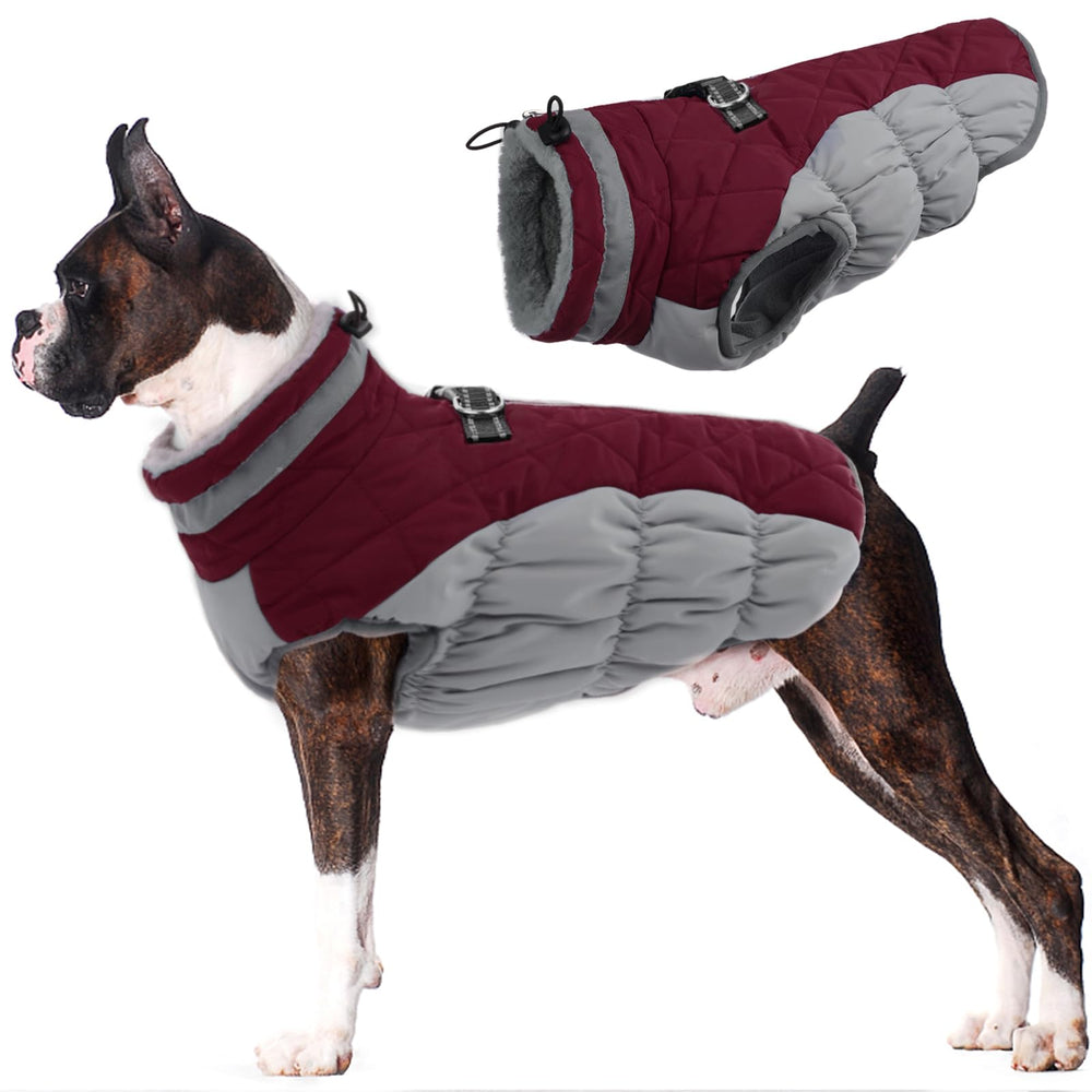 LeLePet capa para perro en tono vino; abriga para paseos fríos.