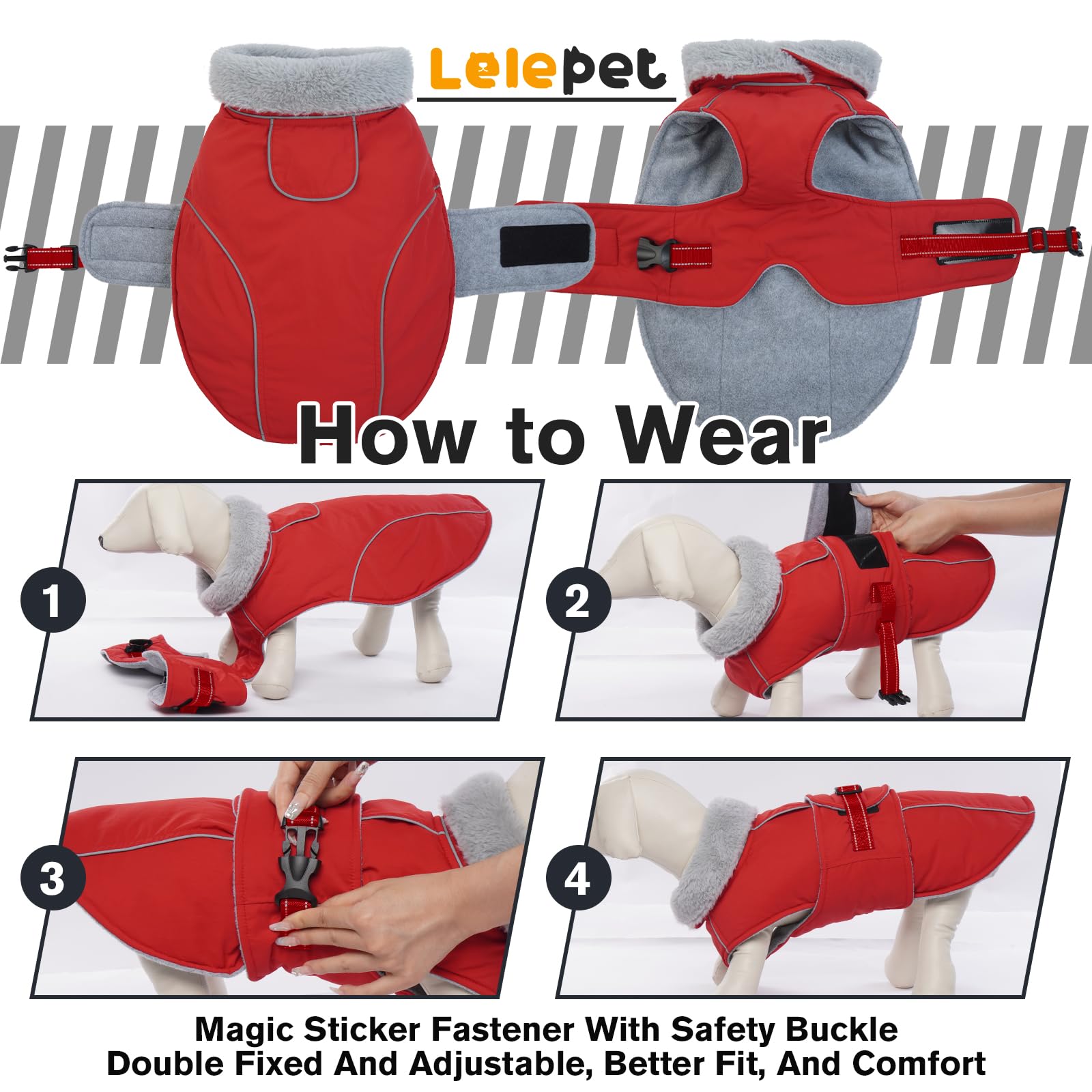 Lelepet abrigo perro tiras reflectivas para visibilidad nocturna
