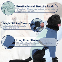 LeLePet Recovery Suit con mangas largas frontales evita lamidos en zonas sensibles.