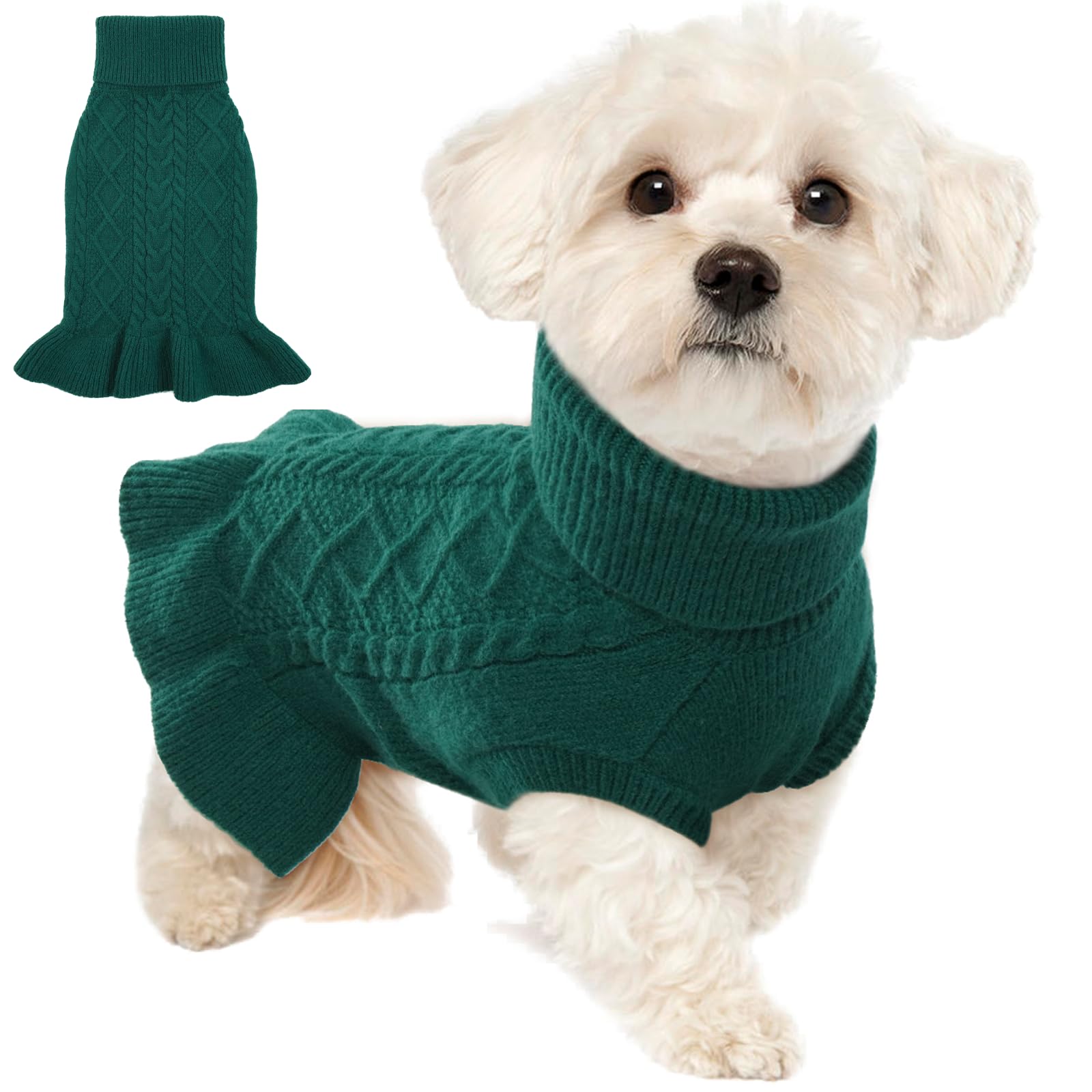LeLePet suéter navideño para perro con cuello alto, abrigo cálido para paseos festivos