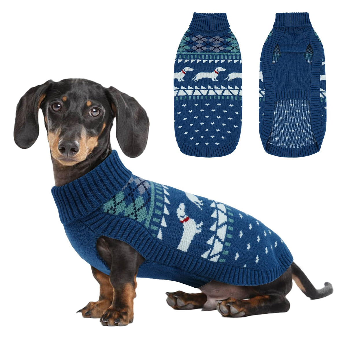 LeLePet suéter para perro salchicha con cuello tortuga, ideal para paseos fríos.