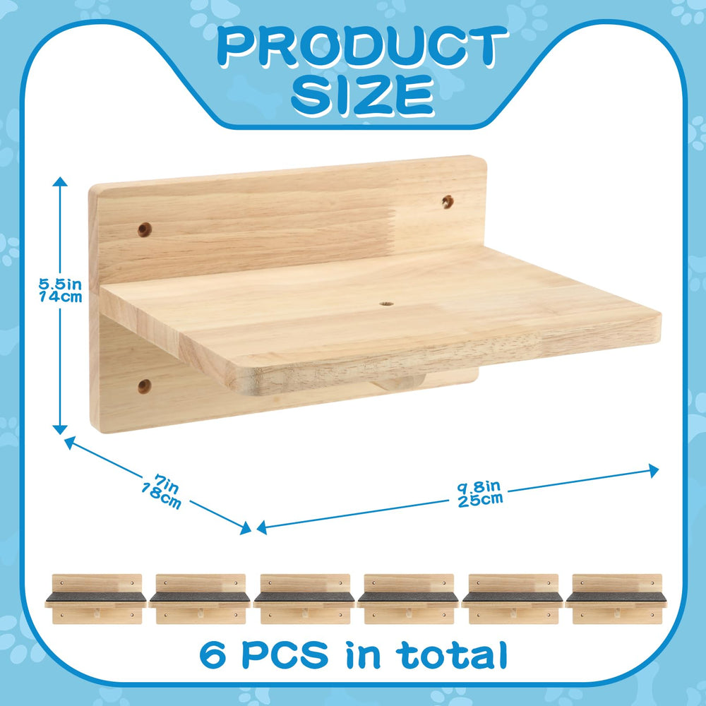 Detalle de la madera natural de los estantes Lenwen para gatos.