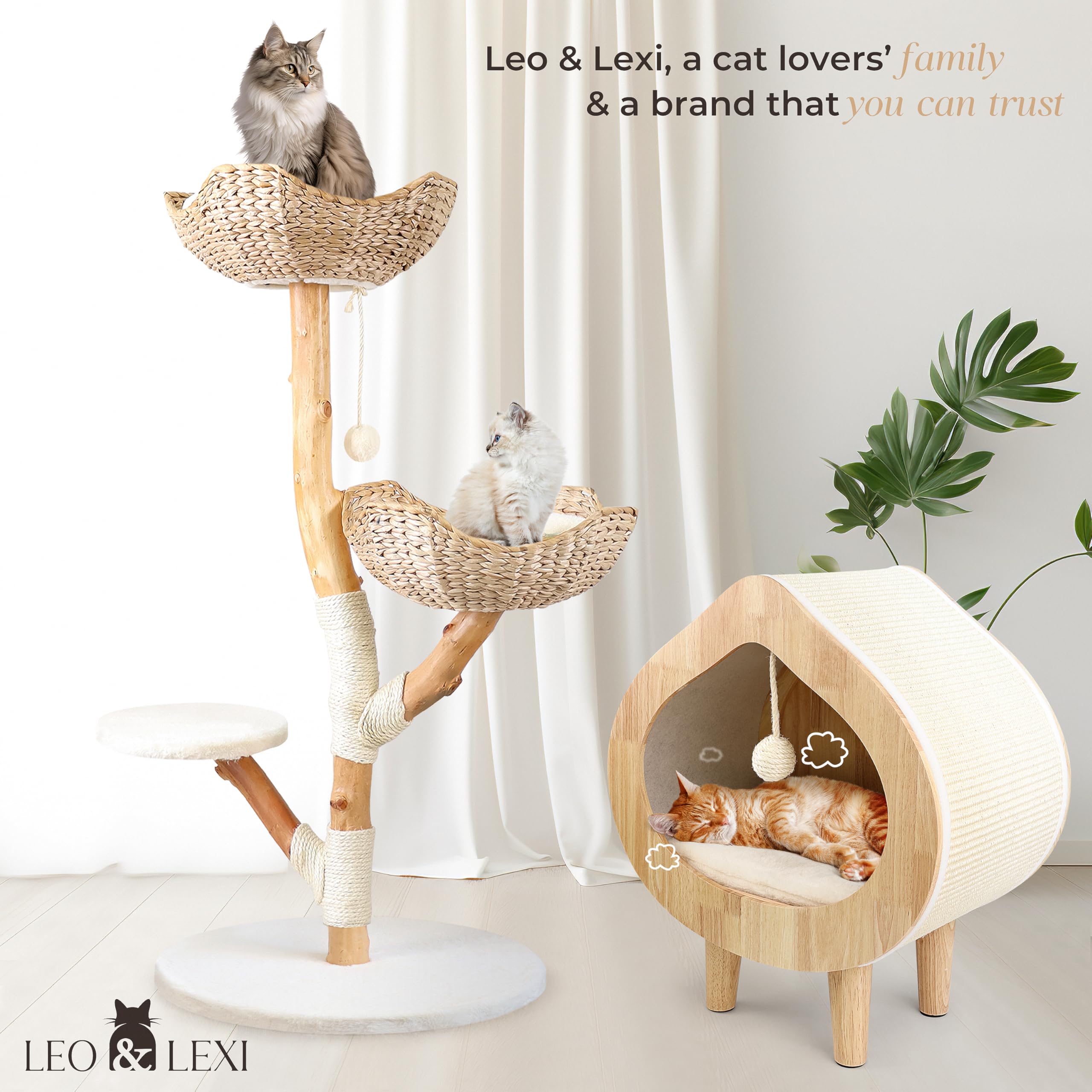Leo & Lexi base de madera natural, estructura estable.