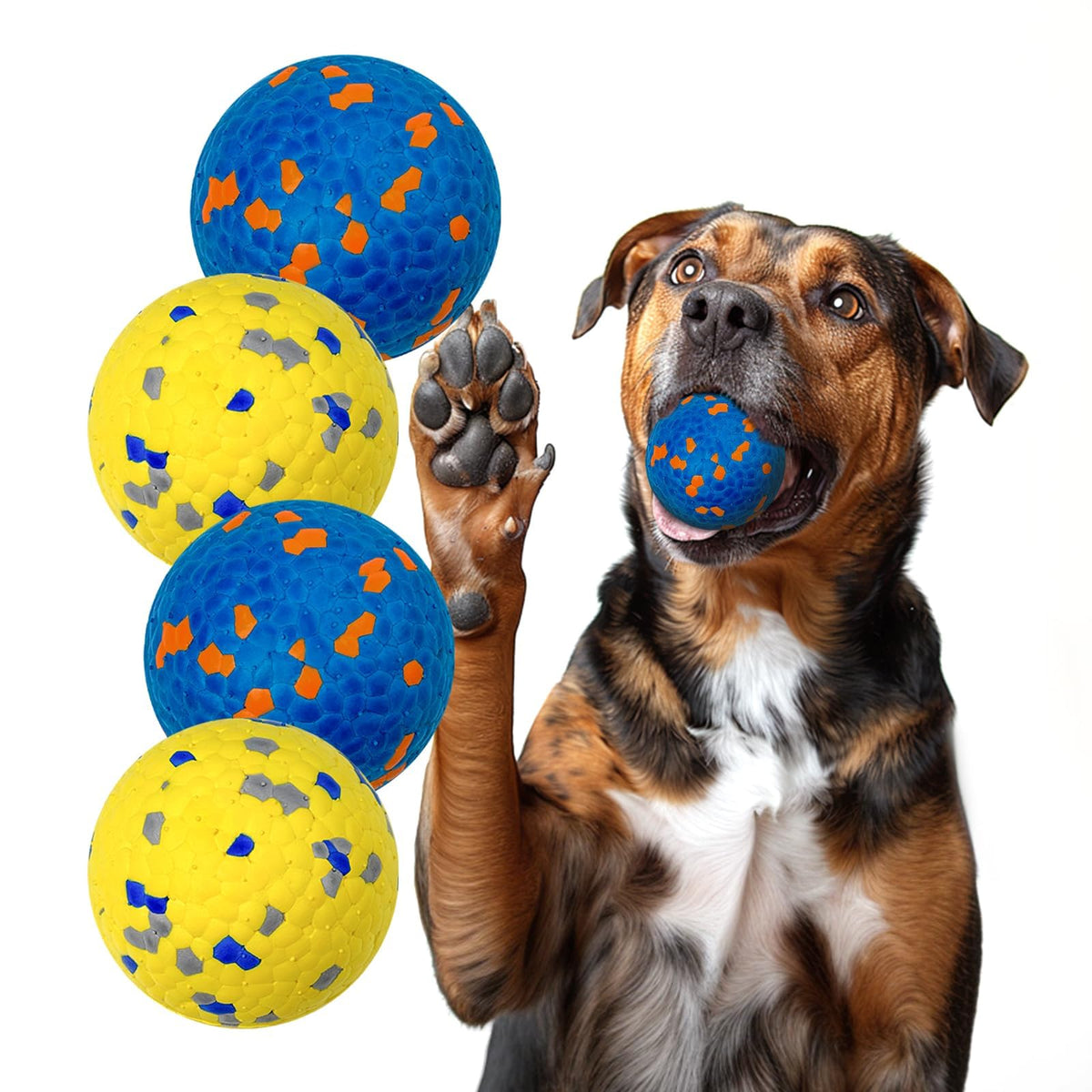 Pelota Lepawit Indestructible en azul y amarillo para mayor visibilidad durante el juego.