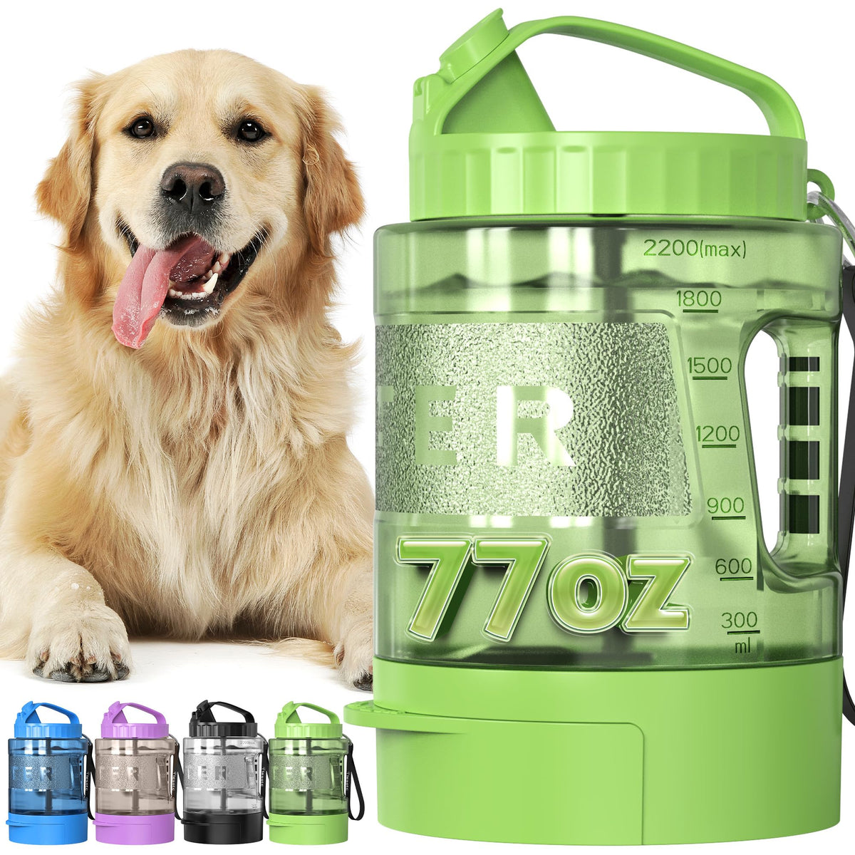 Lesotc botella para perros con 77oz de capacidad, ideal para salidas largas