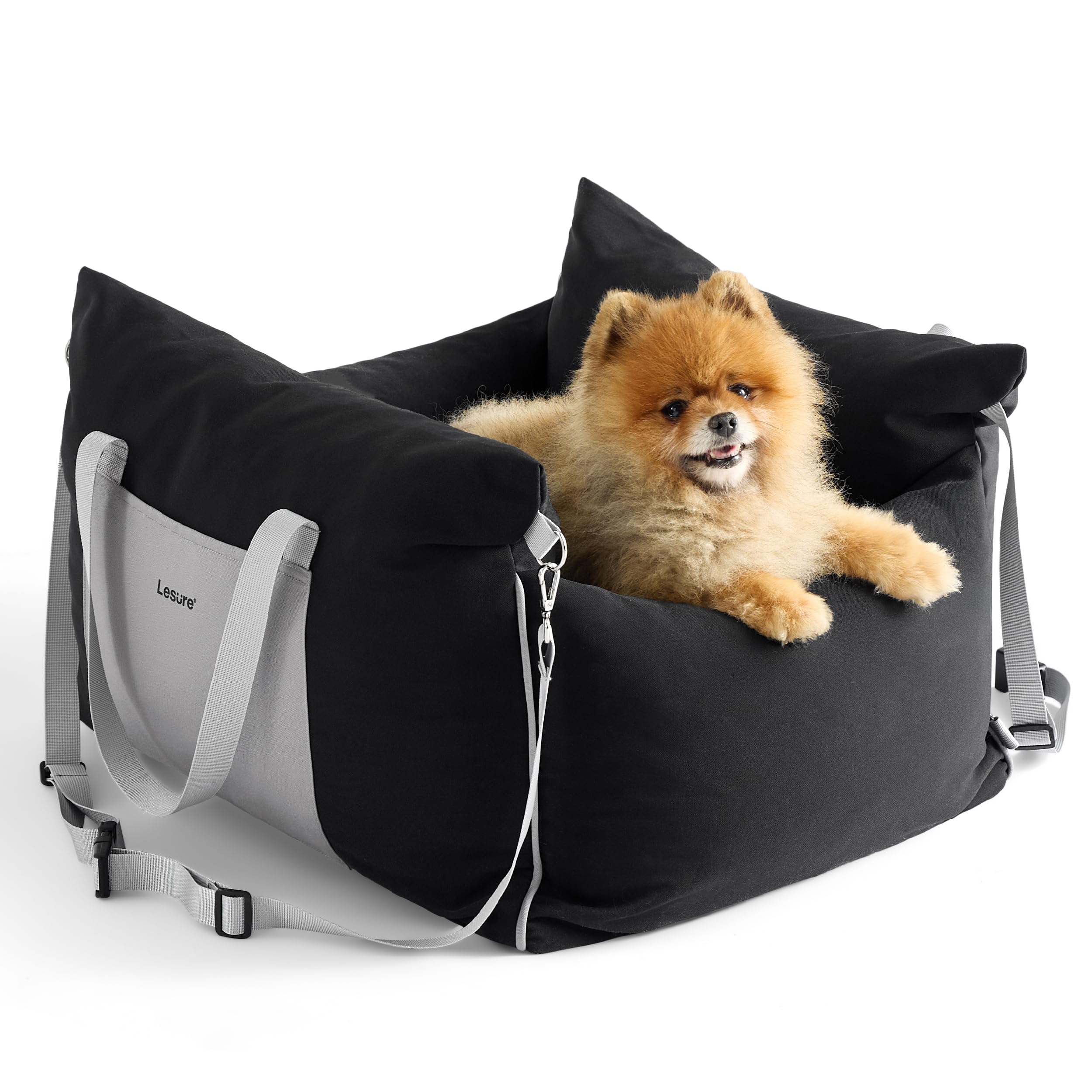 LE SURE asiento de coche para perro pequeño enfocado en protección durante el viaje.