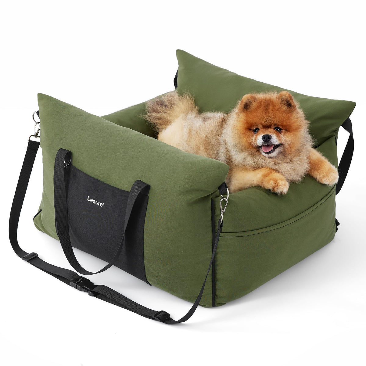 LE SURE asiento elevador para perro pequeño en coche ofrece sujeción estable para viajes seguros.