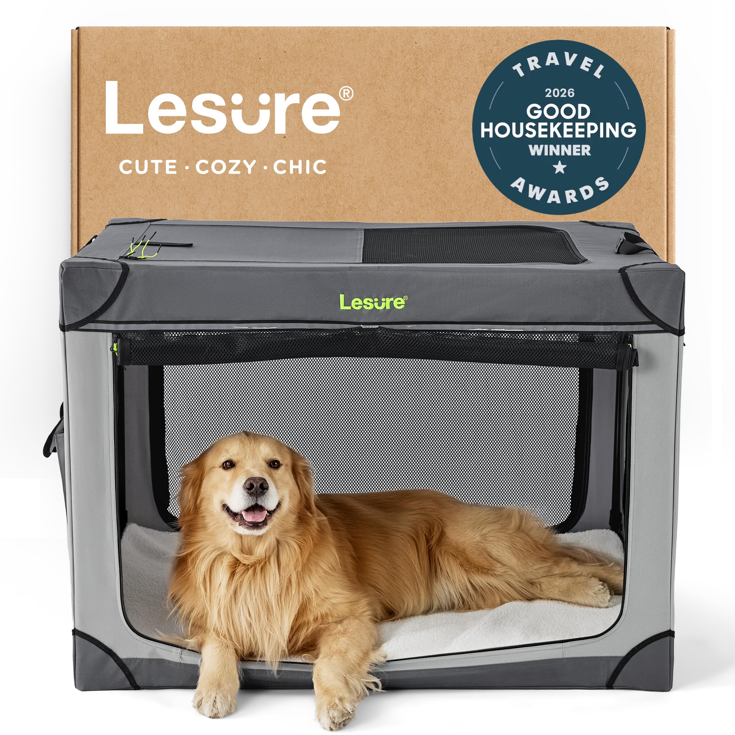 Lesure: caja plegable de 42 pulgadas, ligera y portátil para viajar con tu perro.