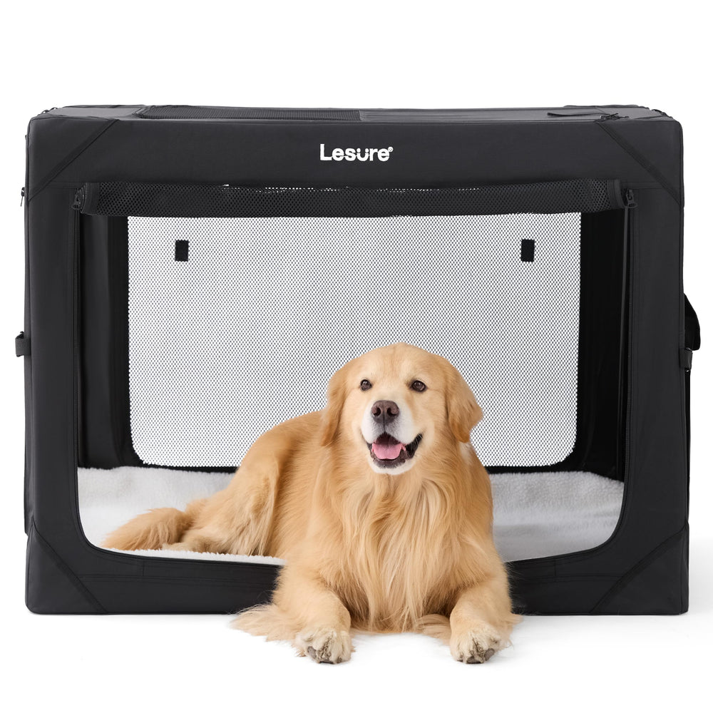 LE SURE jaula para perros extragrande con puertas plegables y malla ventilada para viajes.