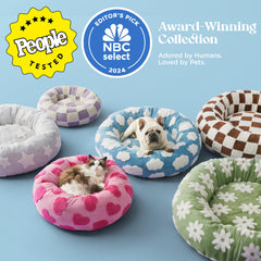 LE SURE cama rosquilla azul para perros, vista lateral, bordes elevados para mayor confort.