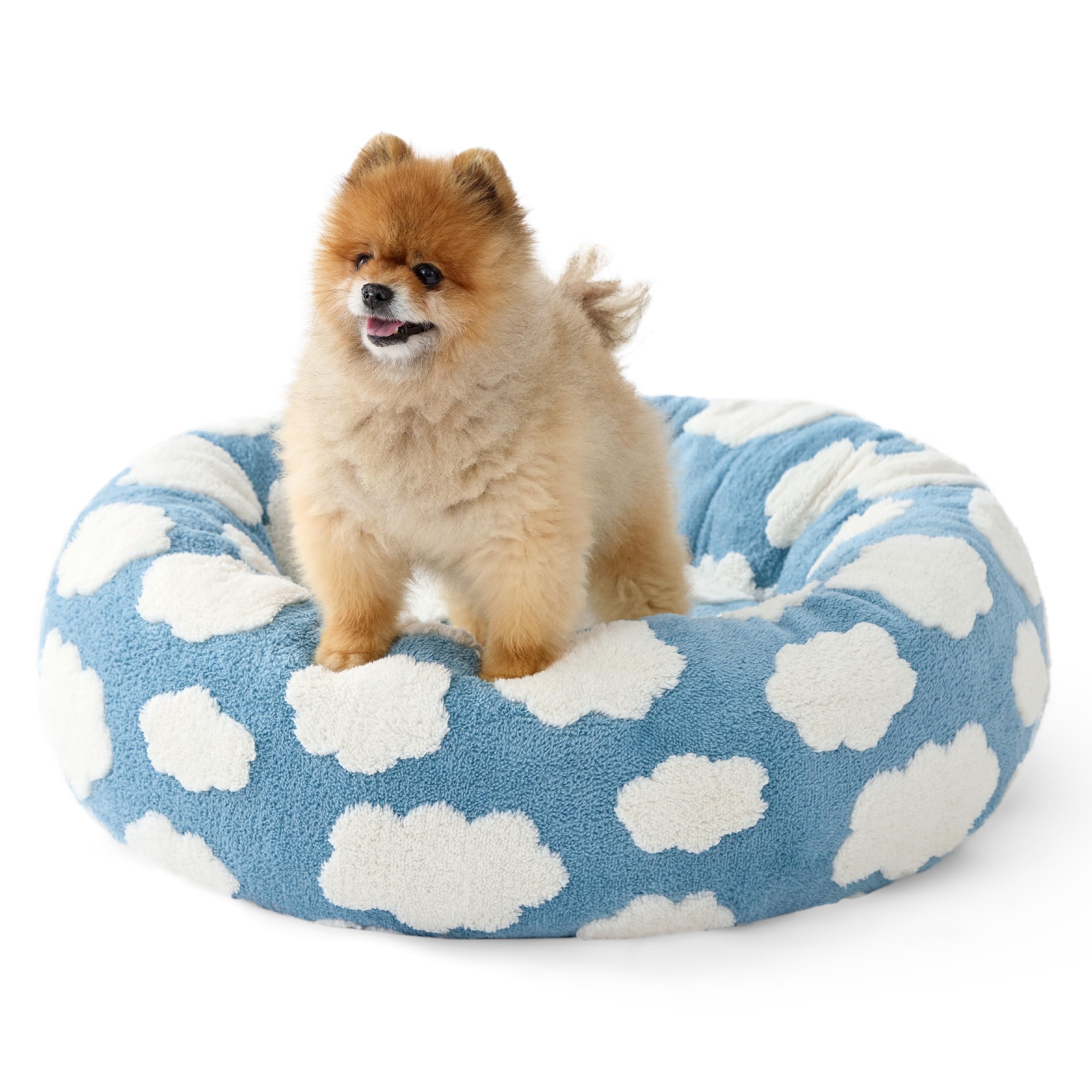 Cama donut LE SURE para perrito pequeño, azul y redonda, suave y cómoda.