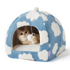 LE SURE Cama Gato Cueva 2 en 1 azul refugio cómodo para siestas.