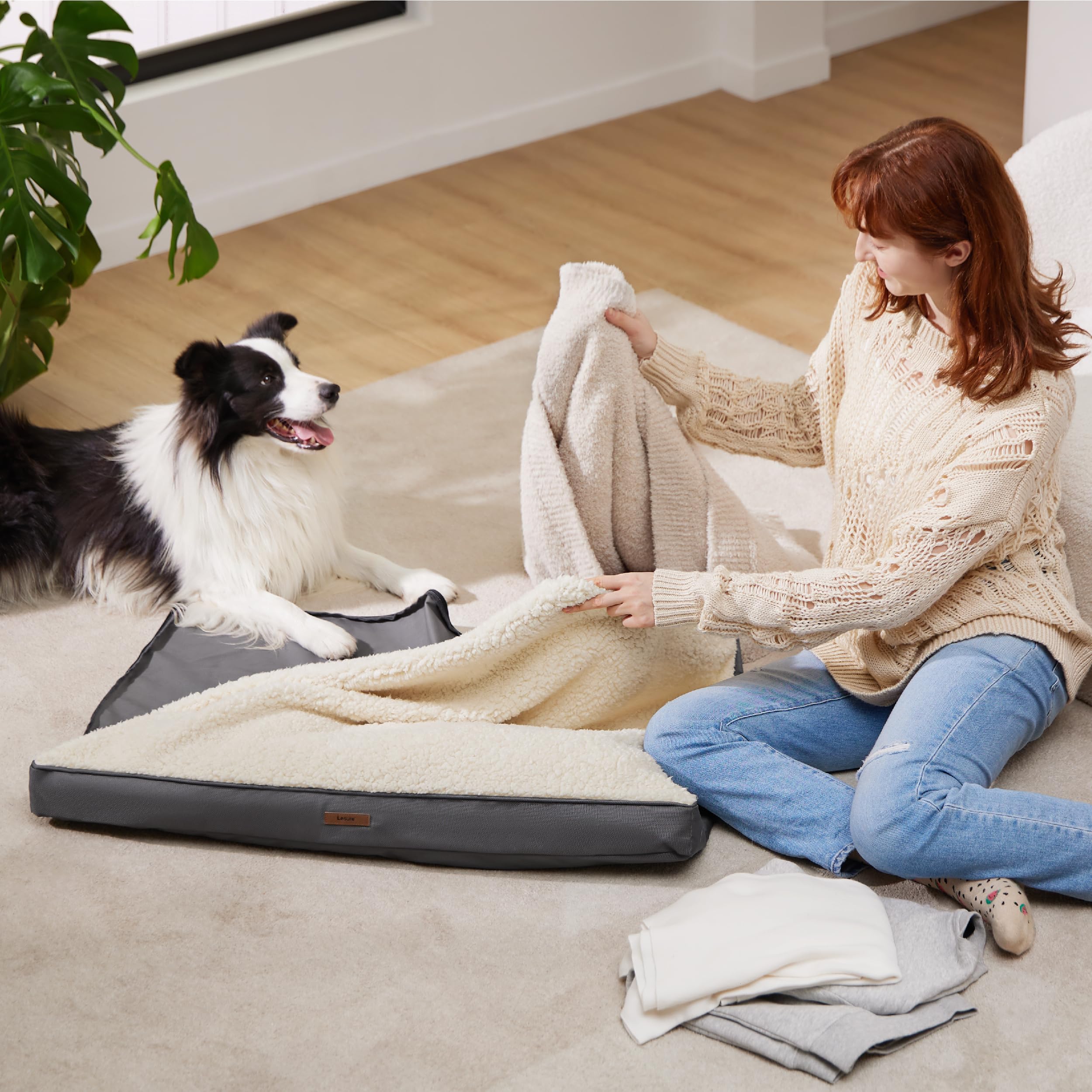 LE SURE: funda de cama para perro, cara tejido Oxford gris para uso más fresco.