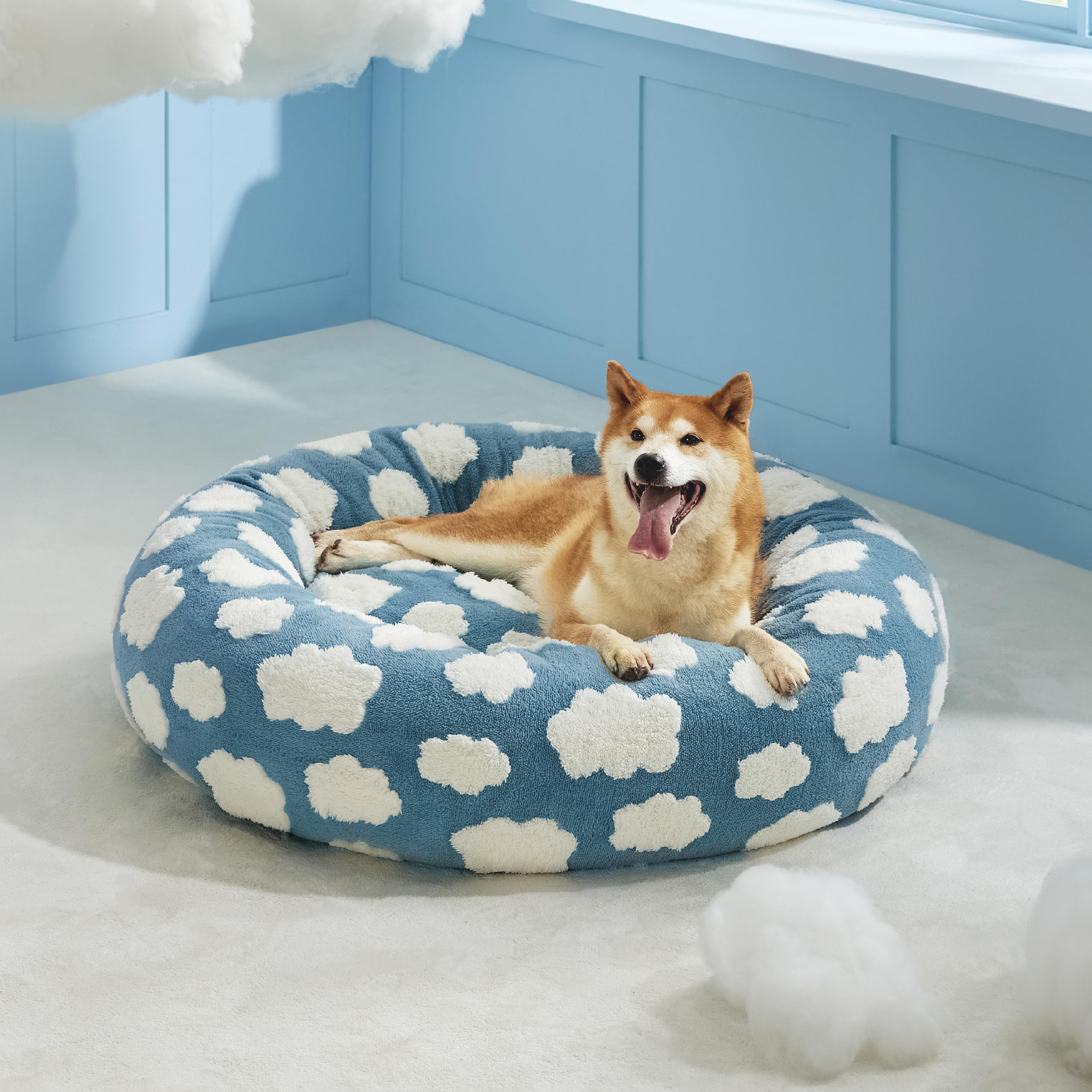 Cama donut Lesure azul XL para mascotas grandes.