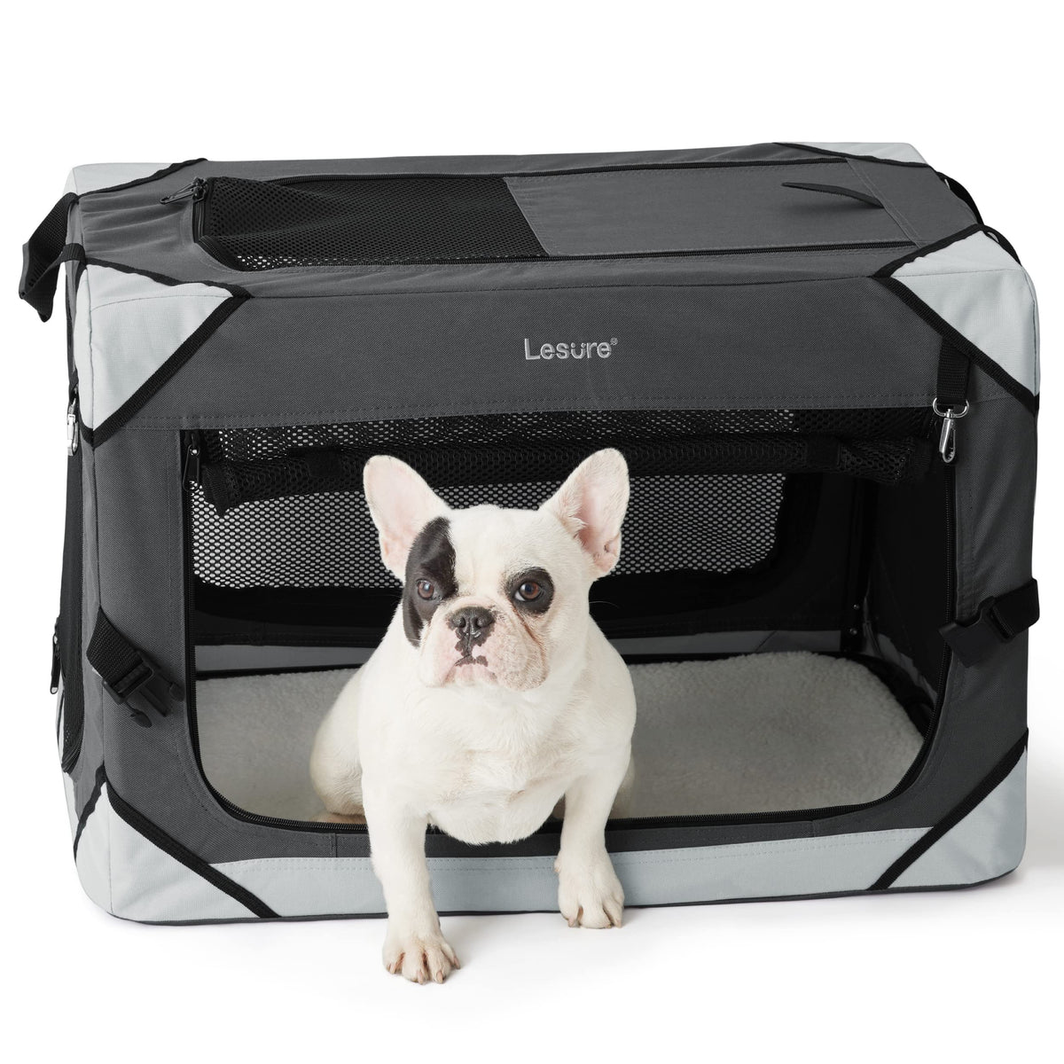 Lesure jaula plegable para perro con puertas y malla para ventilación y visibilidad