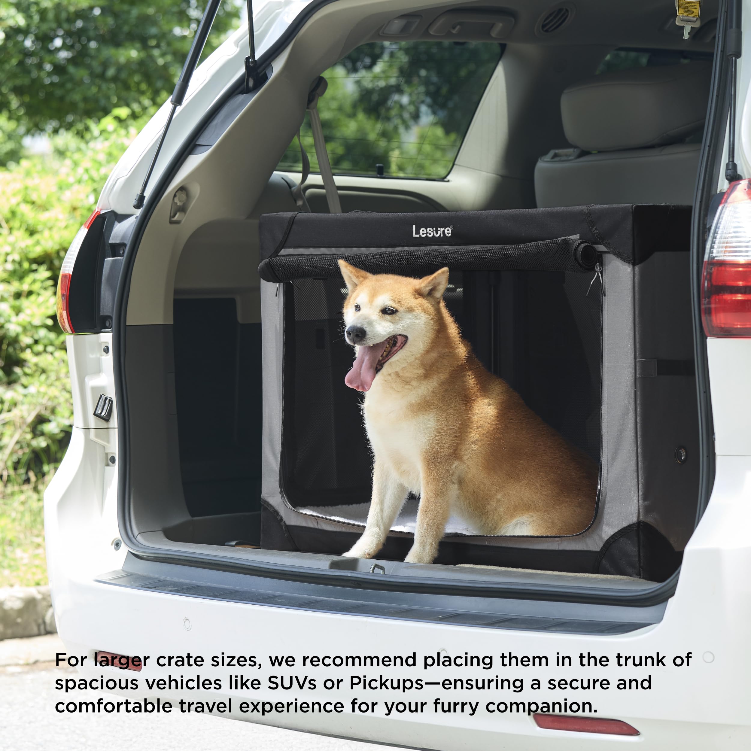 Ventanas de malla de LE SURE permiten observar al perro con seguridad.