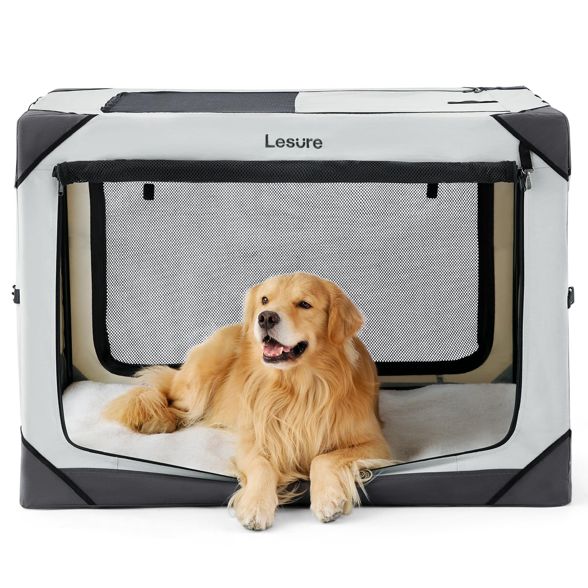 LE SURE jaula grande para perros con puertas y malla para visión.