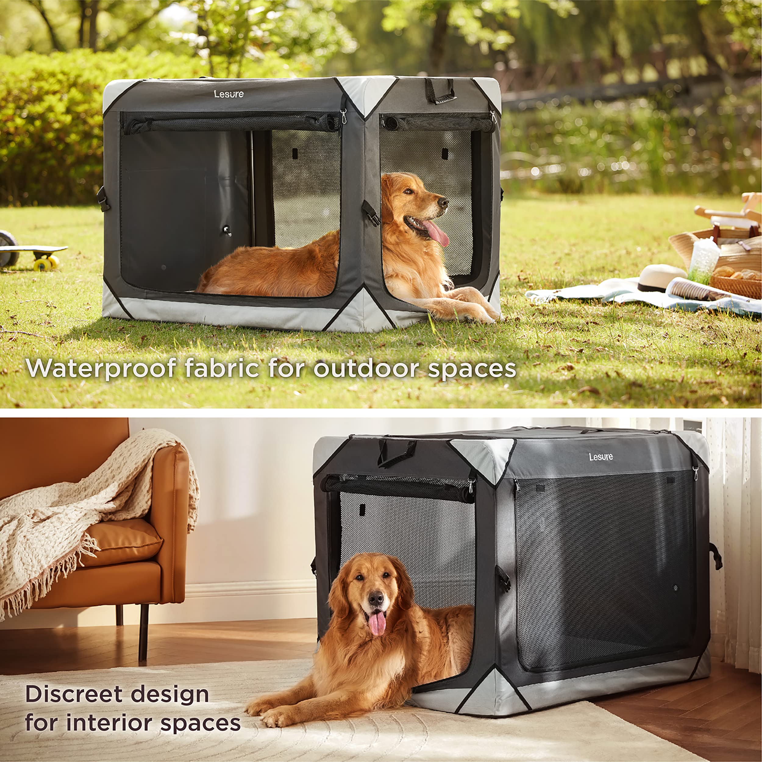 Lesure jaula para perros plegable con malla, ventilación y visibilidad.