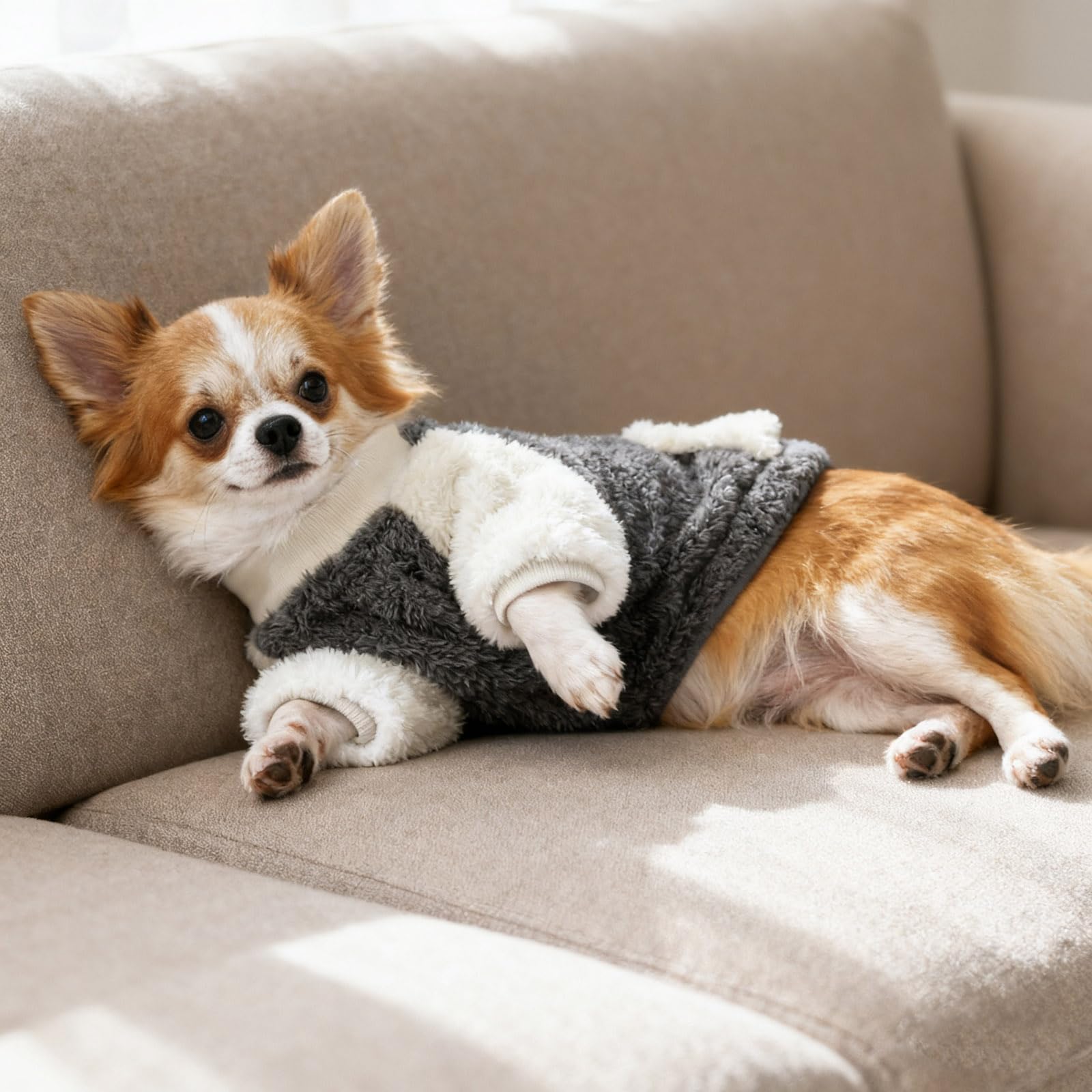 LESYPET sudadera azul para perro frente, cuello elástico para mejor ajuste