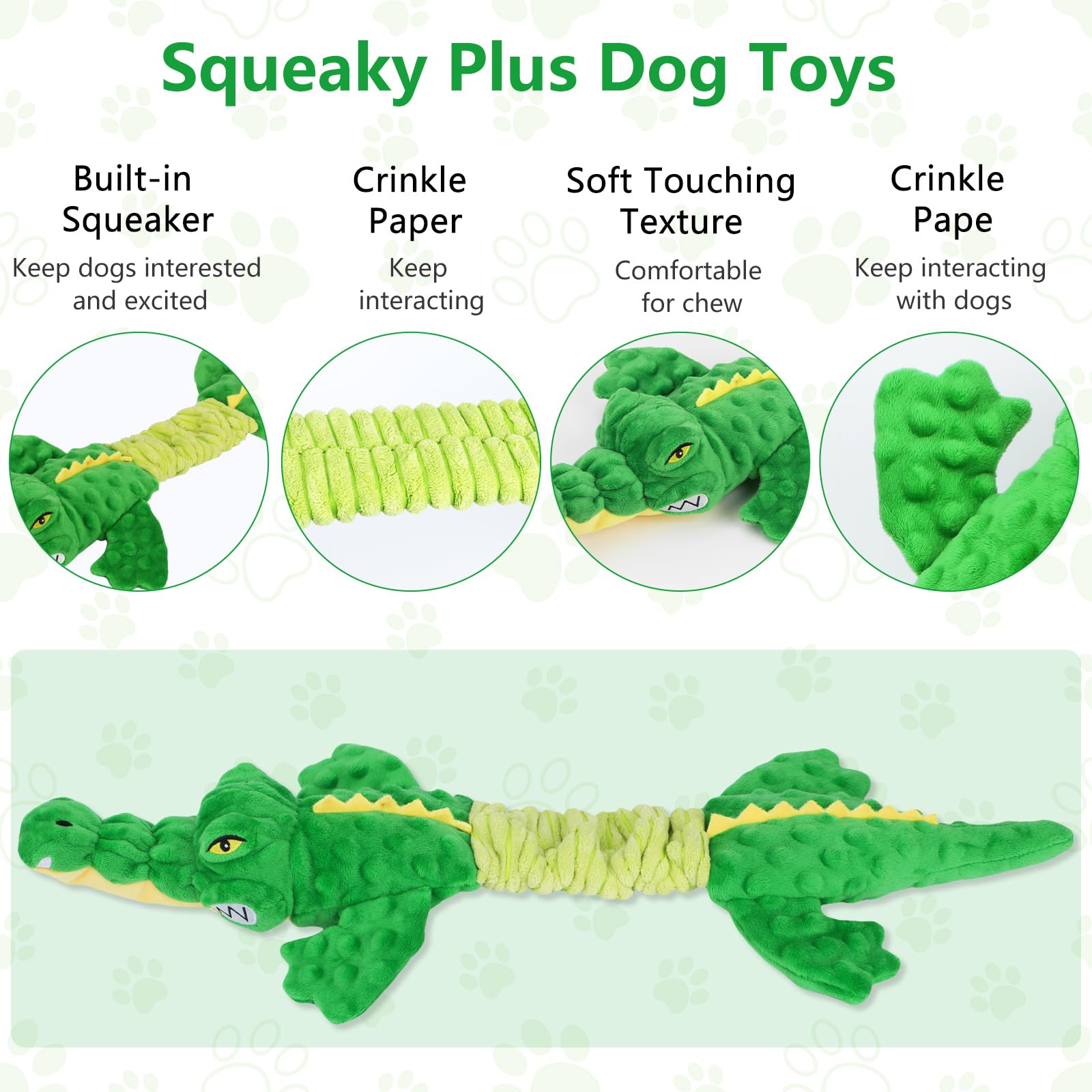 Letsmeet aligator con crujido de papel para entretenimiento duradero