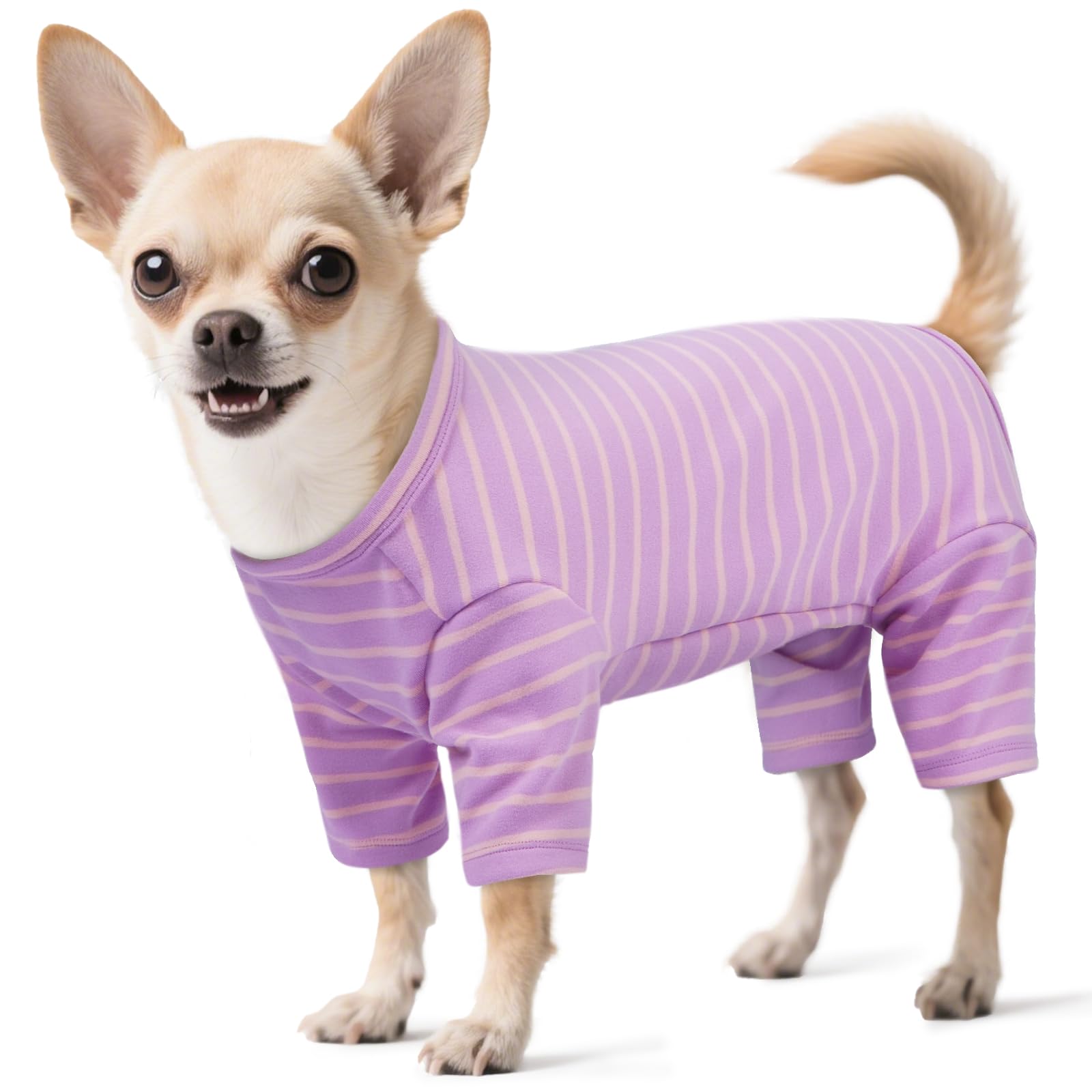 LETSQK pijamas para perro rayados, ajuste preciso para comodidad diaria.