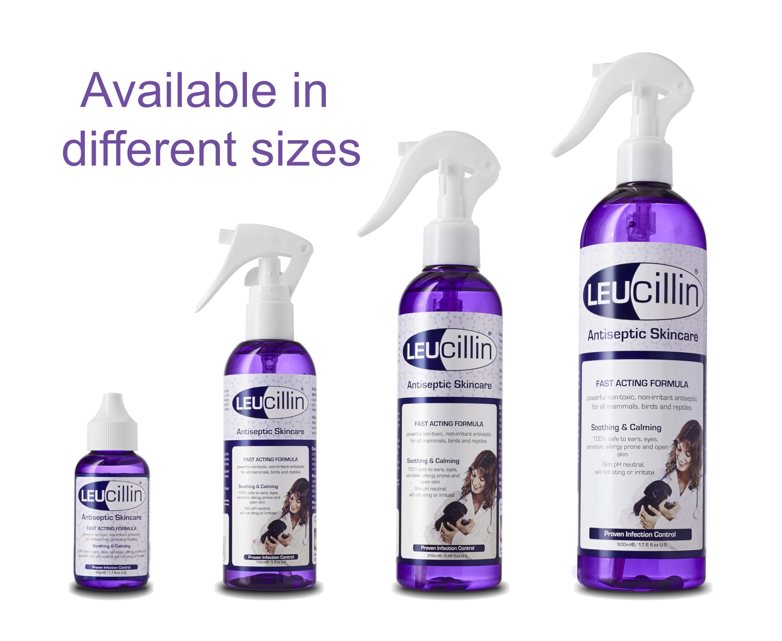 Leucillin limpieza de heridas perro, fórmula natural sin alcohol.