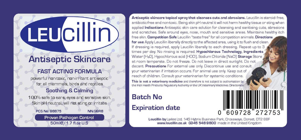 Leucillin uso multiespecie perros y gatos, solución versátil de primeros auxilios.