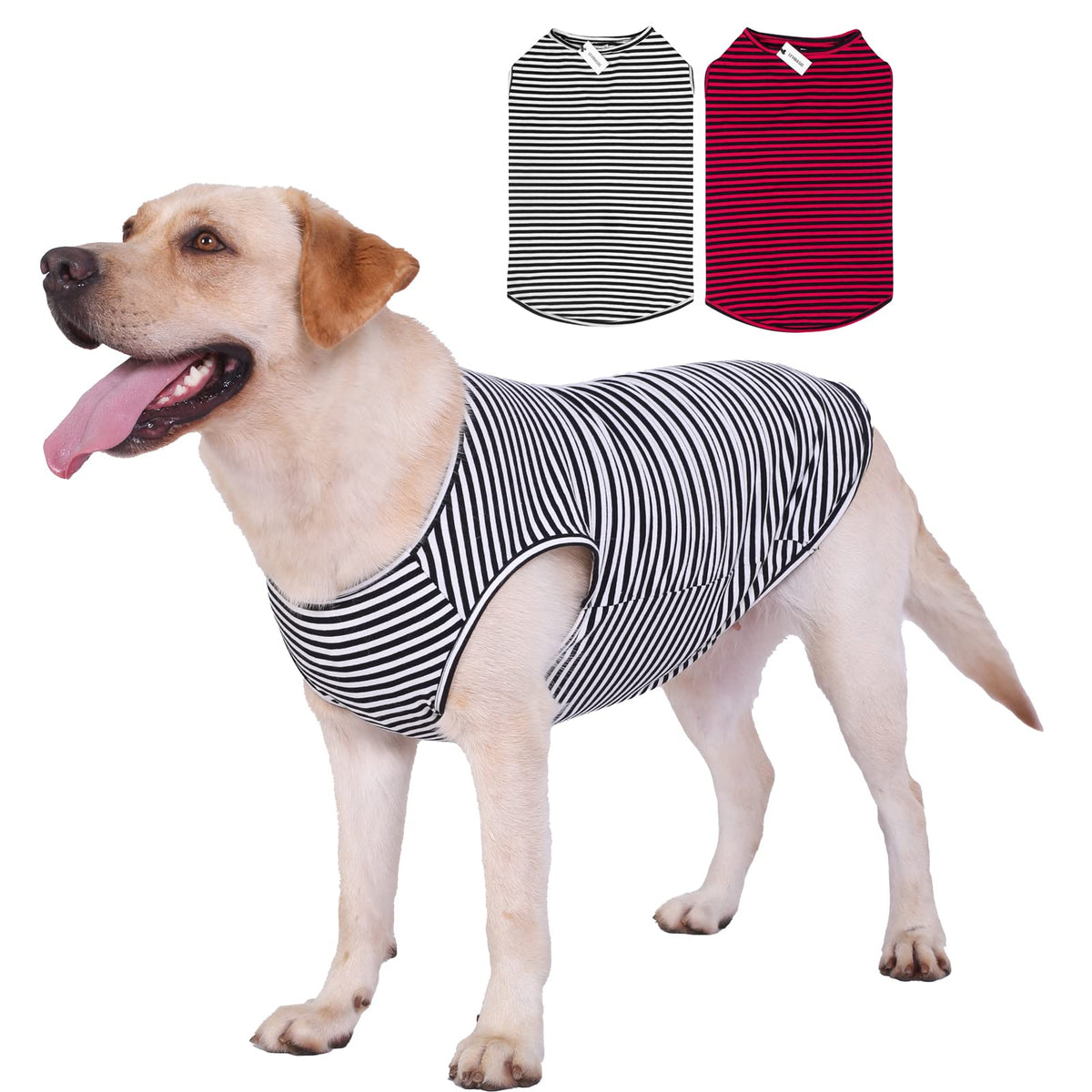 LEVIBASIC camiseta para perros con rayas negro-rojo, transpirable y cómoda.
