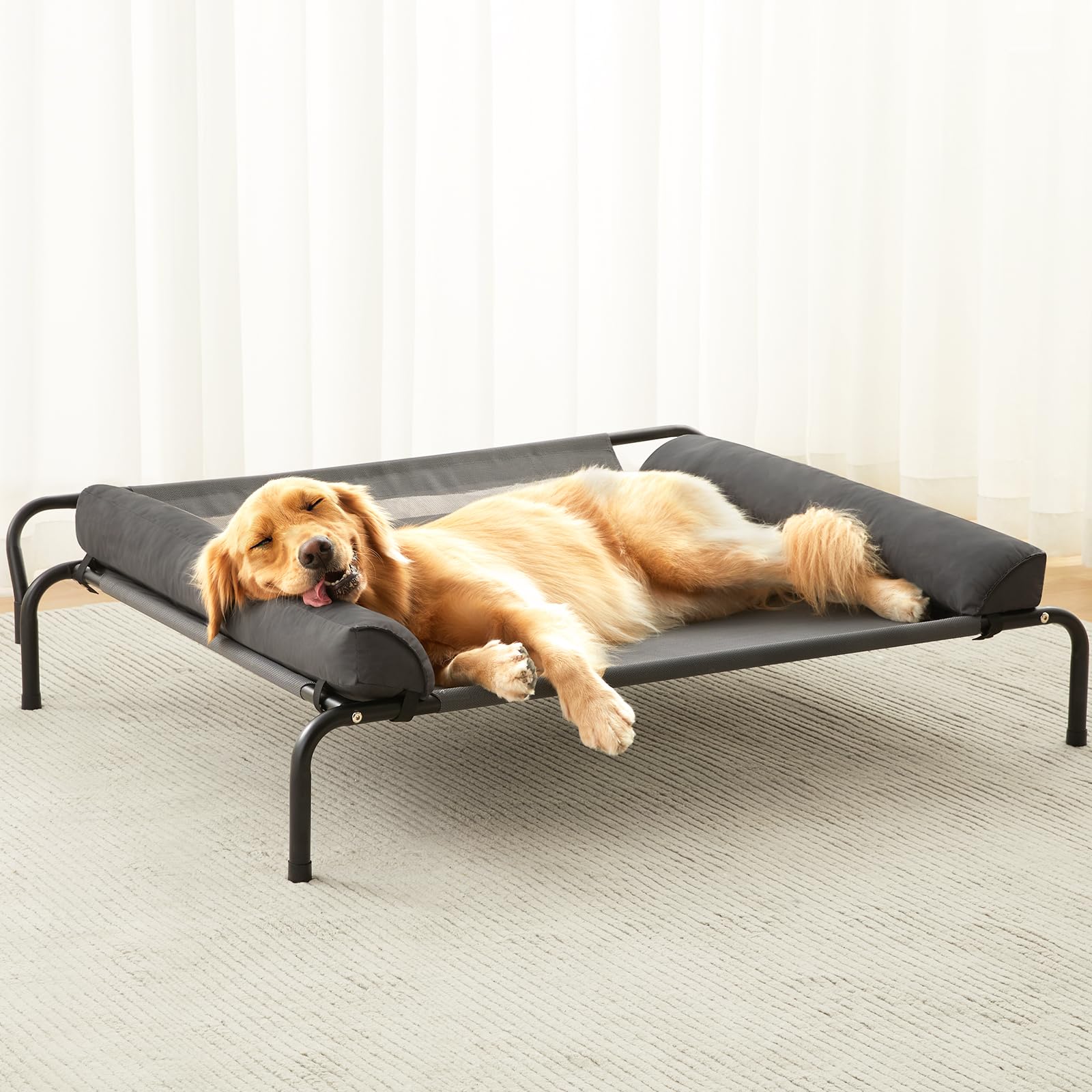 LEXTRO cama elevada para perro grande en interior con malla transpirable.