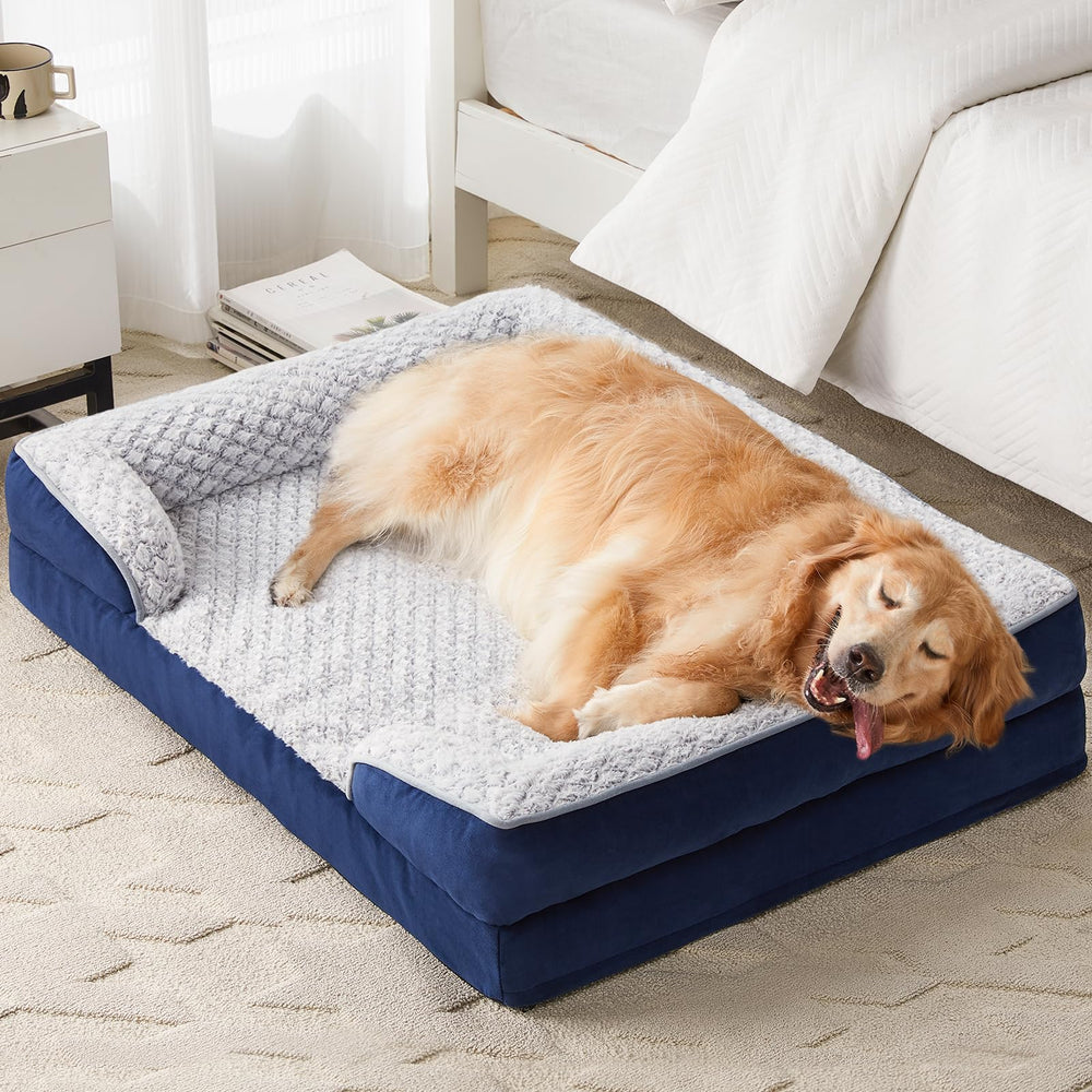 LEXTRO cama ortopédica para perros grandes con espuma de panales y soporte cómodo.
