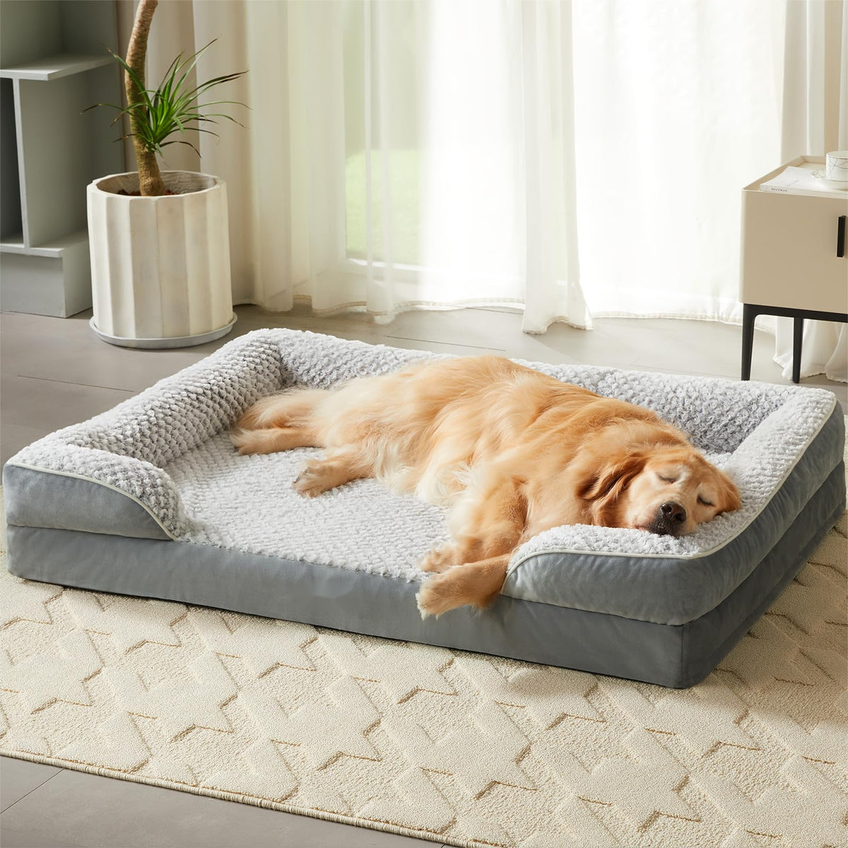 Cama ortopédica LEXTRO para perros grandes con espuma cuna de huevo y soporte