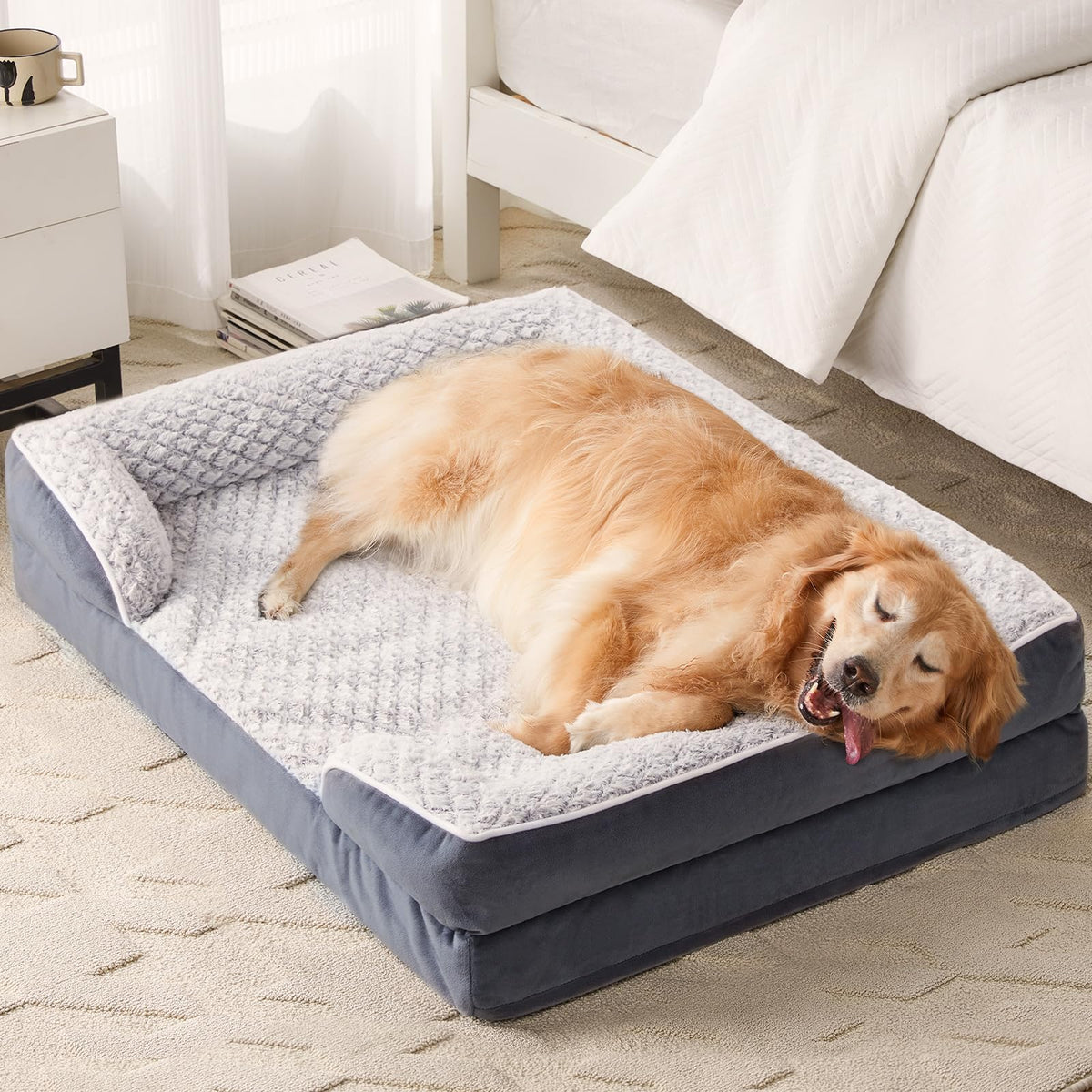 Cama ortopédica LEXTRO con superficie acolchada y patrón piña para confort
